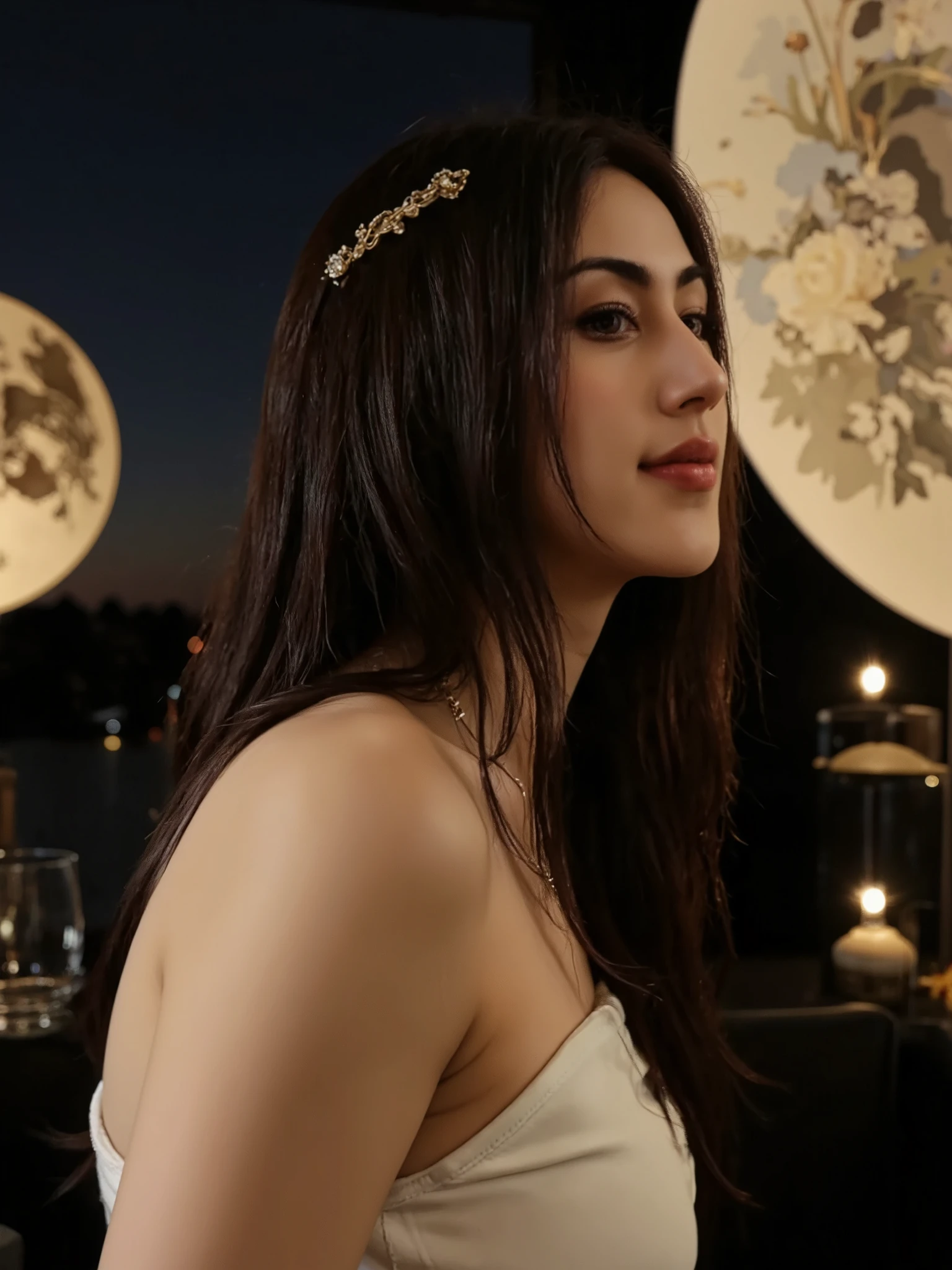 Beautiful asian muscle woman smiling open mouth , close-up half body , huge breast, cleavage visible , happy vibes beauty smile , perfect hands , auto correct detail fingers