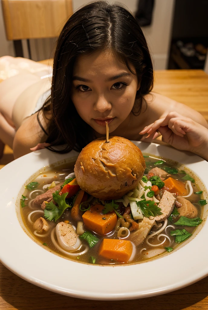 (best quality:1.2), masterpiece, Realistic, Ultra-high resolution, (((a beautiful Japanese idol 12 years old woman:1.2))), ((Gaunt:1.3)), (((Very flat chest:1.4))), ((Baby Face)), ((arms up)), (show me your armpit:1.2), (((She has condensed milk poured all over her body))), completely :1.4, ((Armpits are wet and shiny with sweat)), She has skin that sweats easily Soaking wet, Sweaty, ((I can see my pores:1.5)), ((Painful expression)), (((Put a very long sausage in her mouth:1.3))), ( chamber, prison:1.5)