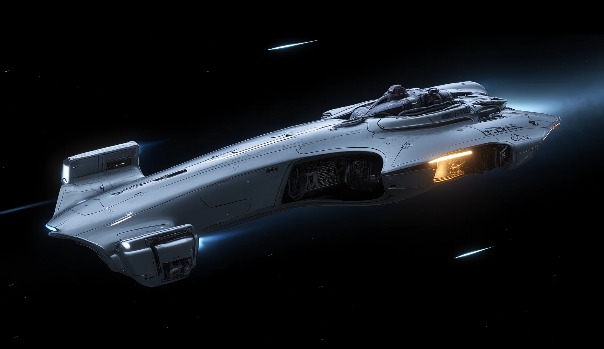 F1 interplanetary races take place in space, the car is made in the shape of a needle, with a jet engine at the back and shunting engines on the sides.