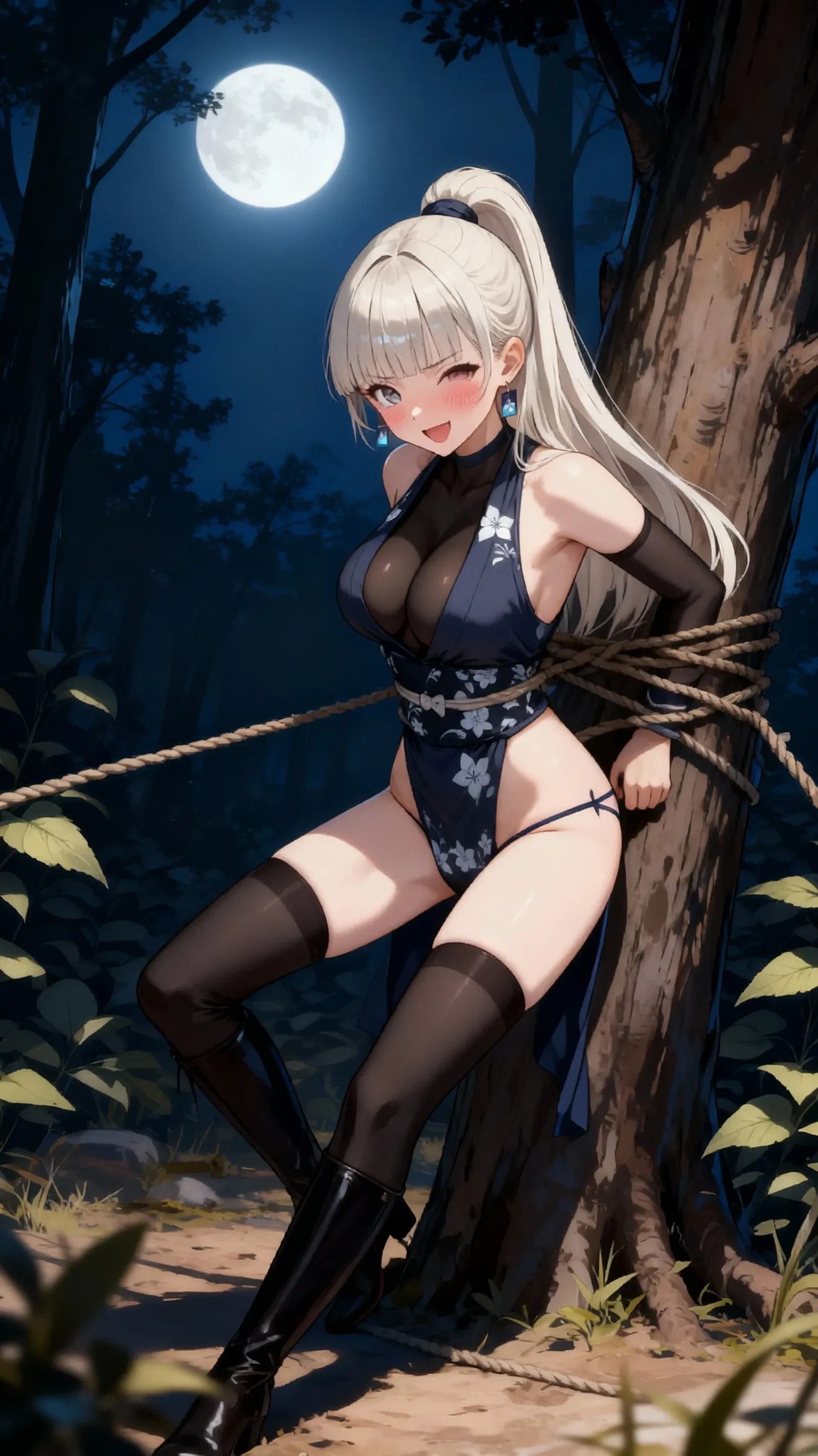 magazine cover,Flower of legend,schillingshot costume,(Collar, blindfold,manacles,??? slave restrained with rope),Watering the flowers,peeing,Sweaty skin,flower garden,gonzo ???????????