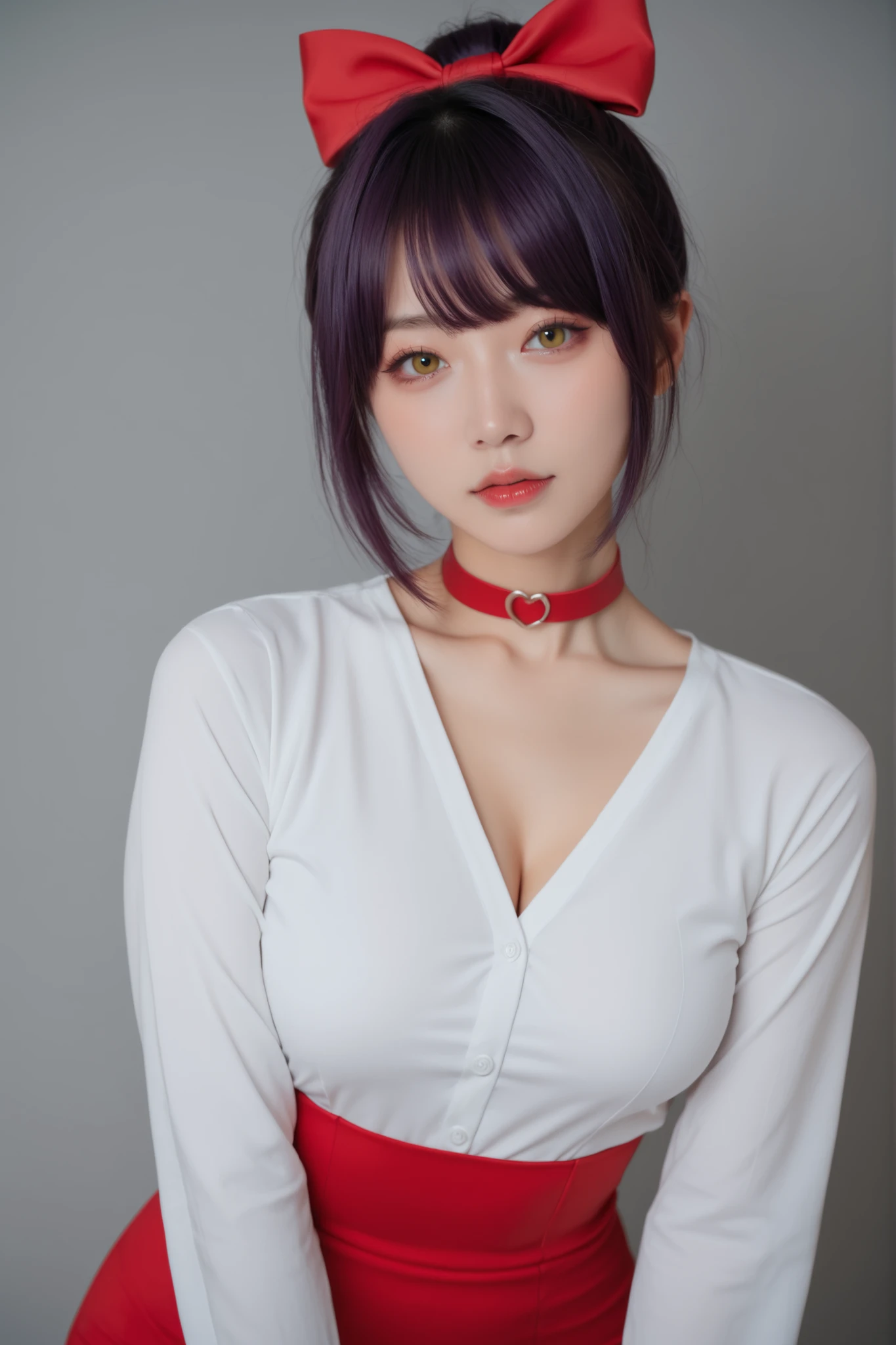 score_9, score_8_up, score_7_up.
white shirt, red short dress, long sleeves, red hair ribbon, red choker.
She's a cute and nasty cat girl, mechanical hoop staring at her anal pussy.
yellow eyes, upturned long eyeliner, long false eyelashes, purple hair, Single Hair Bun, hair bow, red ribbon, tight bangs, eyes can be seen through hair.
she's in great shape, medium breasts, provocative pose with thick whip.
standing position.
Highest Quality, masterpiece.