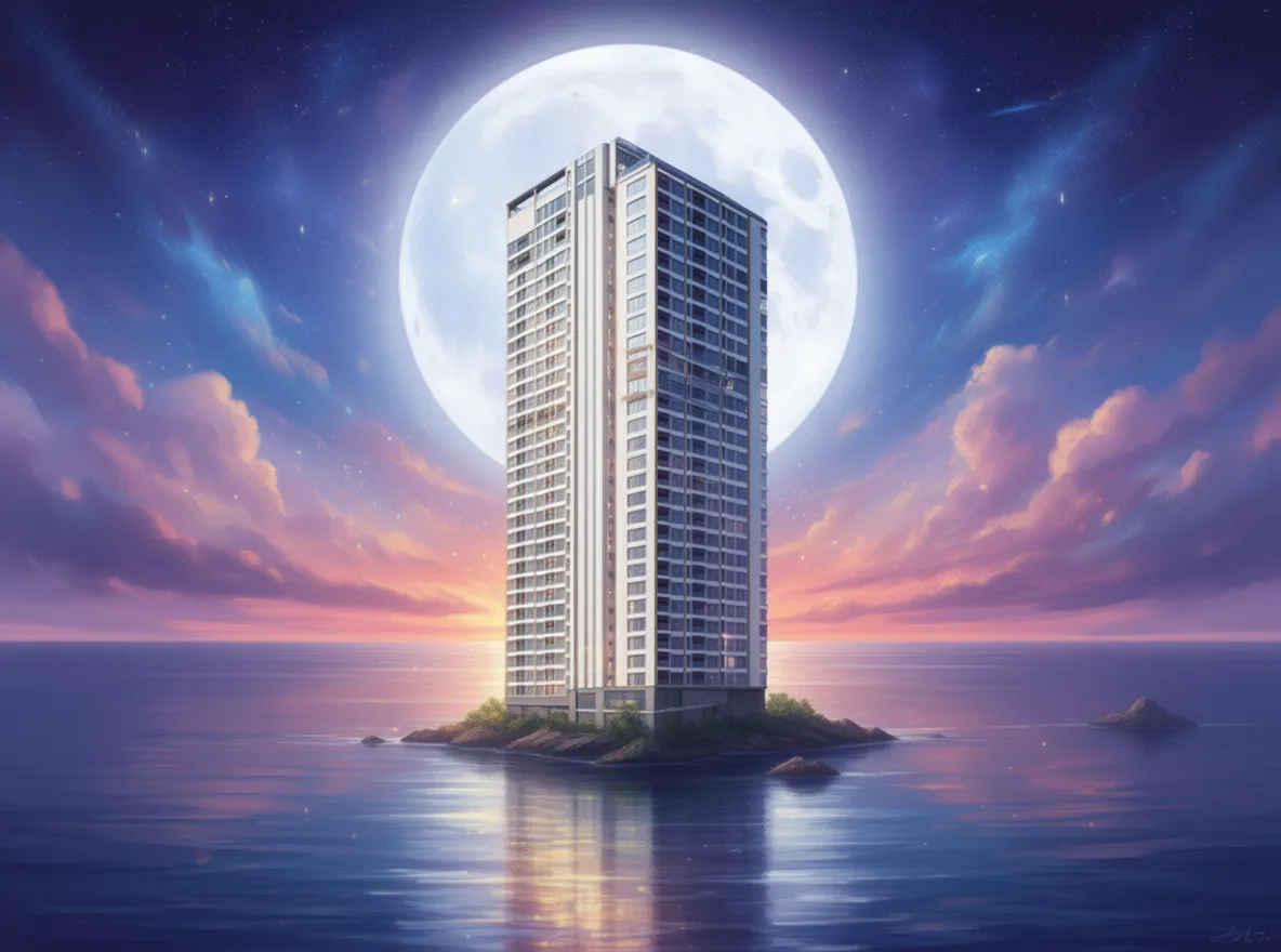 Ogni struttura ha uno spirito. Il nostro AI non si limita solo a modificare la tua foto; costruisce un mondo intorno a sé, trasportando il tuo edificio preferito in un luogo mozzafiato, paesaggio onirico surreale.