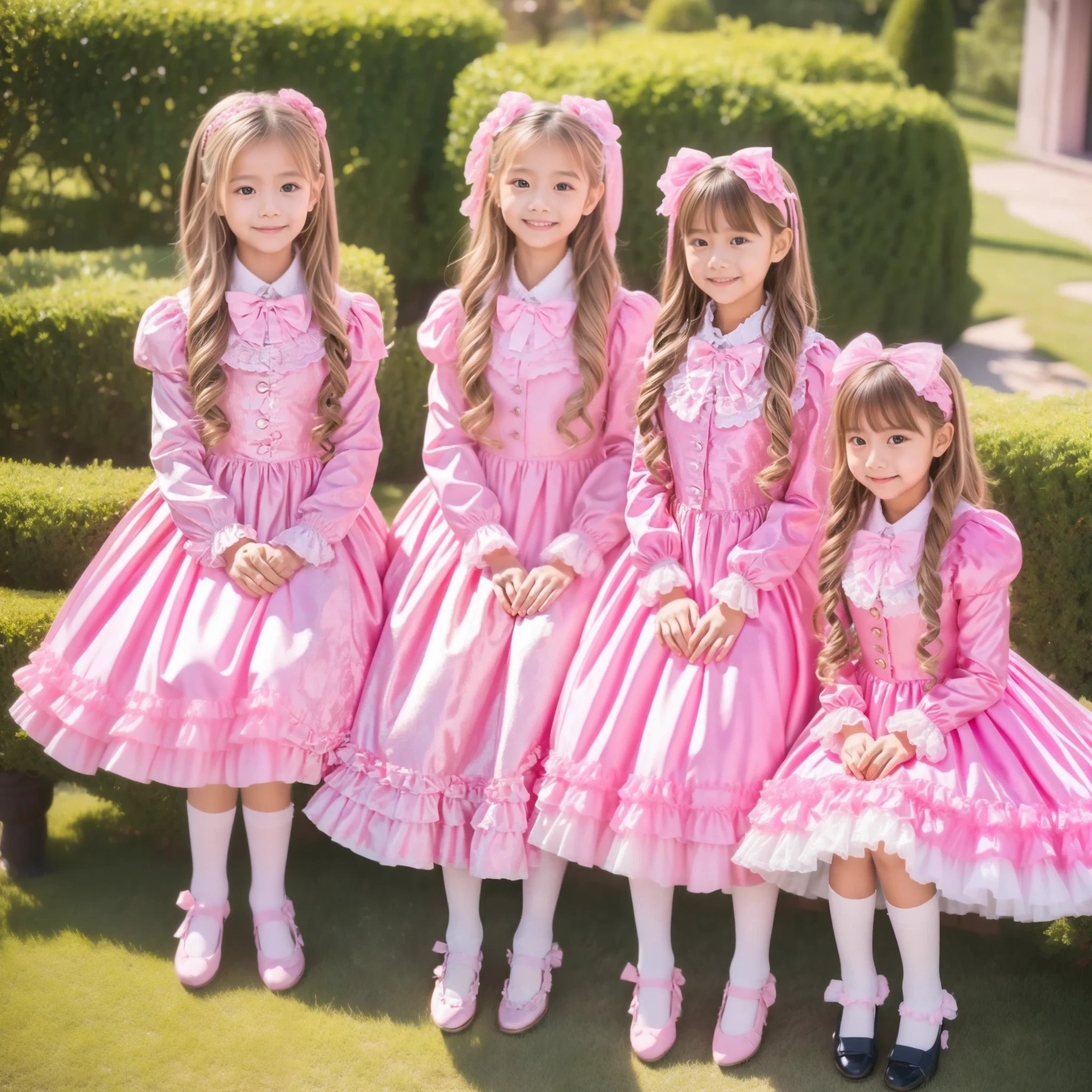 Highest Quality,4K,(( English girls )),10 years old,long blond hair,Clothes with pink ruffles and bows