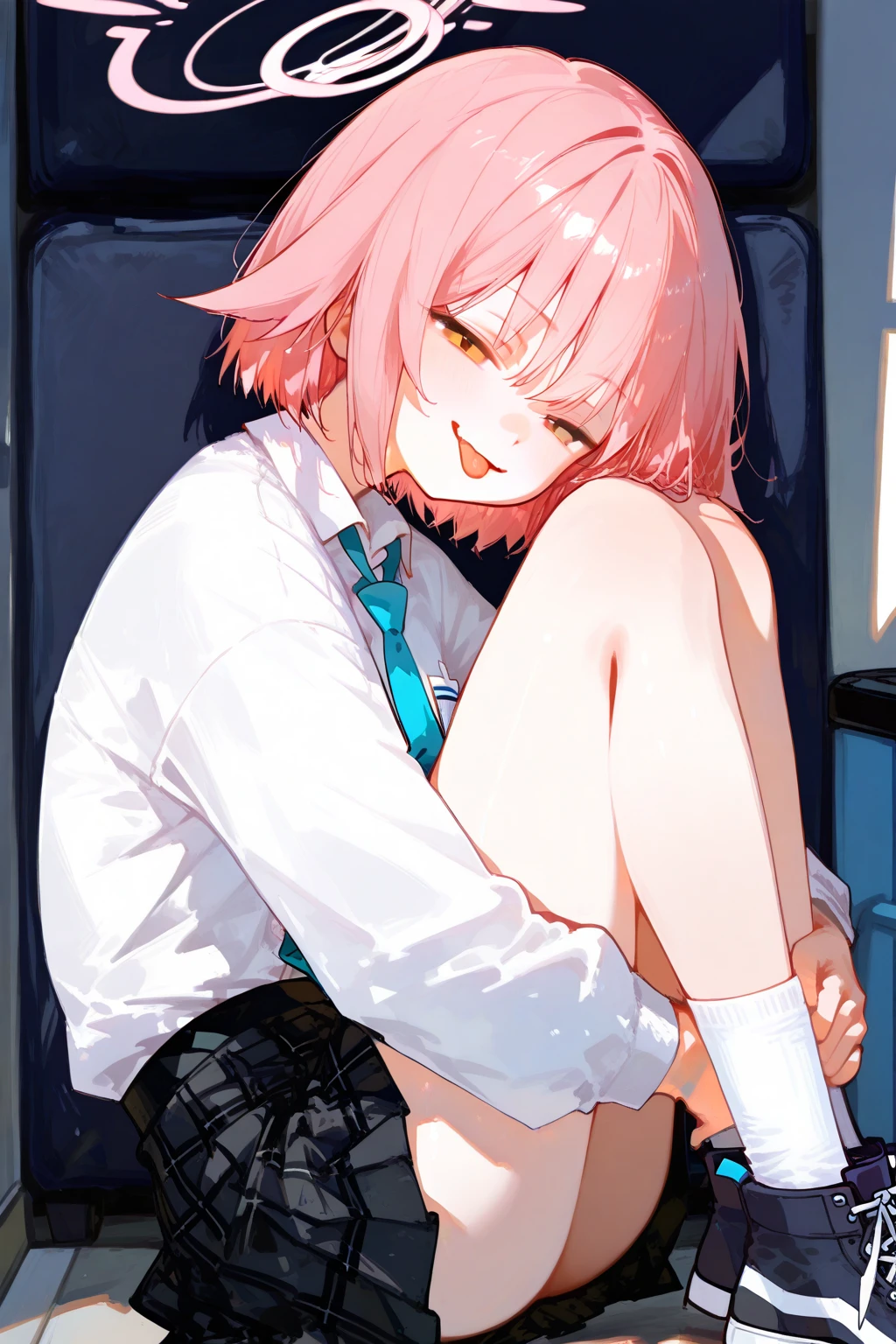 higuchi_Madoka，Blush, first person perspective, 8K, Super detail, Best quality, hyper HD，White pantyhose，full bodyesbian，Raise your hand to expose your armpit，full bodyesbian，Keep your feet up，soles focus，Beautiful sole，Lick the armpits，Open your armpits，White pantyhose