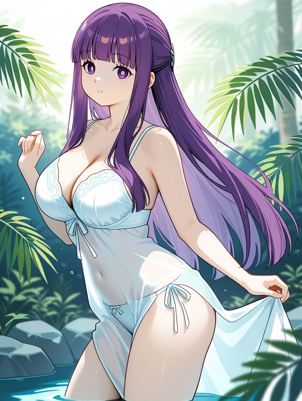 Masterpiece, Best Quality, Multiple Girls, ????, 2Girls, Yae Witch, Raiden Shogun, Purple Eyes, Pink Hair, Japanese Costume, Purple Hair, ???????????, Long Hair, Cleavage, Hair Accessories, Thighs, Purple Kimono, Stockings, Bangs, Animal Ears, Sleeve Removal, Fox Ears, Wide Sleeves, Kimono, Moon, Weapon, Braid, (KBXLL: 0.8), Sailor Suit