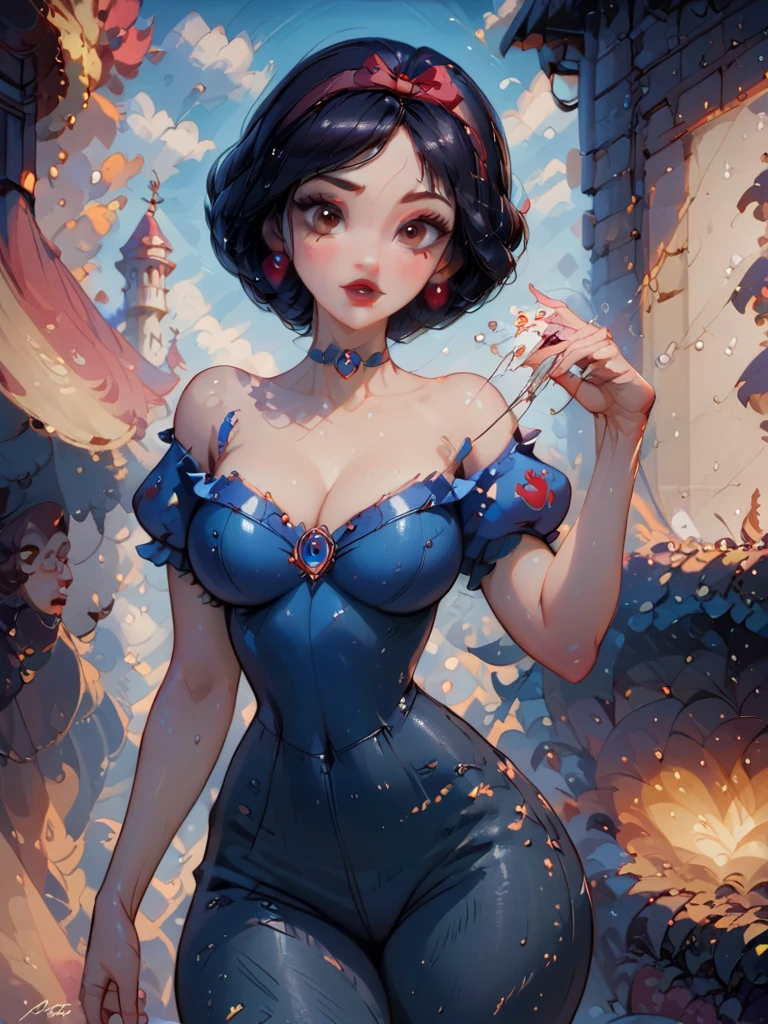 score_9, score_8_up, score_7_up, score_6_up, rating_explicit, score_9, score_8_up, score_8, Expressiveh, epiCPhoto, semi realistic,
 (best quality:1.1), (masterpiece:1.2), (realistic:1.2), (detailed:1.1), (highres, best quality:1.2),
 The Flintstones style, 
BREAK,1girl,  Betty Rubble, black hair, short hair,  blue hair bow, black eyes beautiful face,
a strapless blue dress featuring an accentuating silhouette and a 'torn', jagged hem, mini skirt, barefoot, Perfect feet, red painted toenails, lipstick, mature female, milf, beautiful face, large breasts, wide hips, narrow waist, thick thighs, skinny, (mature woman) )