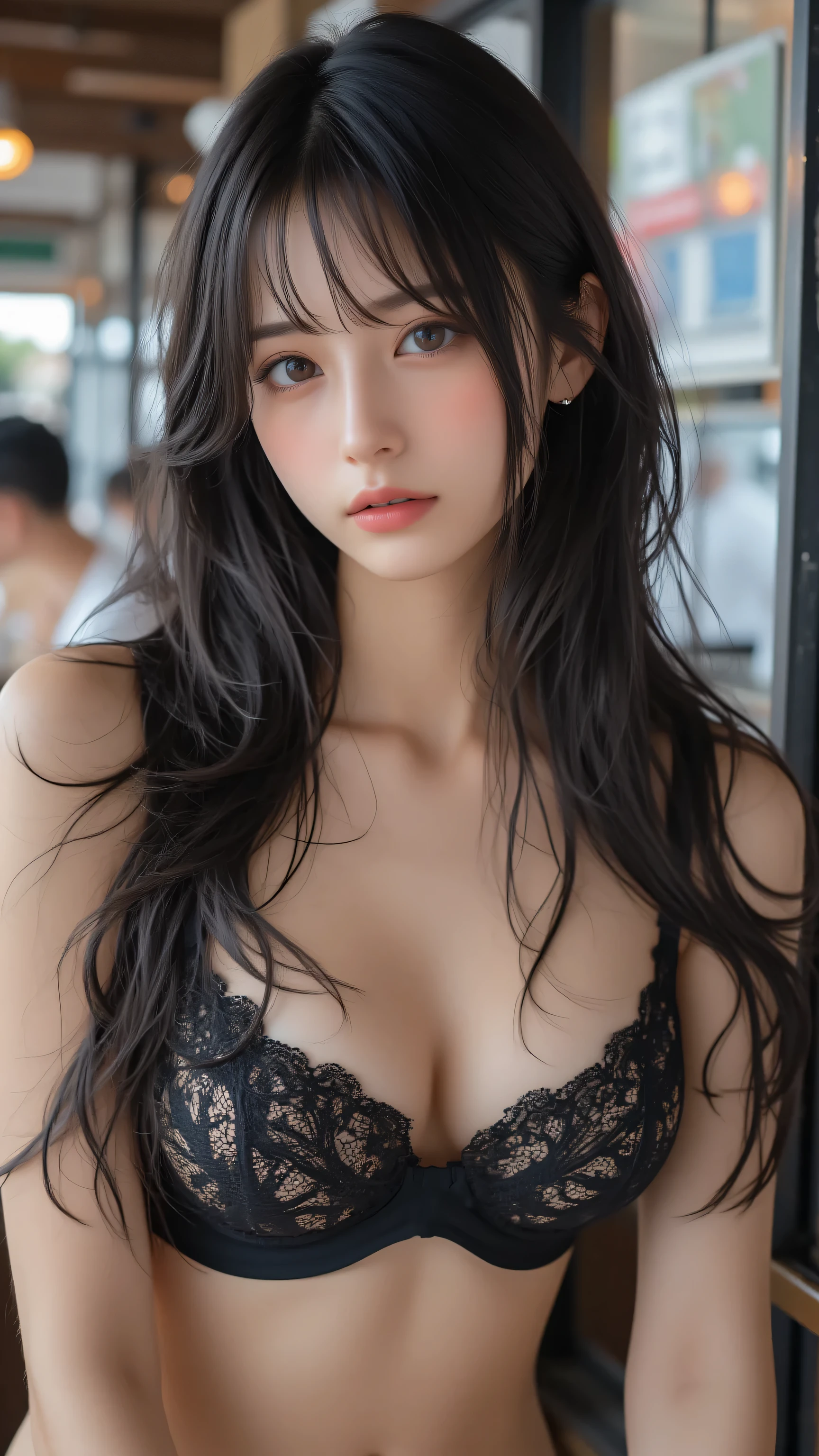 big boobs:1.5, saggy breasts, hidden nipples, Wireless Micro Bikinis:1.3, huge natural breasts:1.4, 32K, abnormally large、slender body, plump breasts, Hydrangia's crochet, Low Square Neckline , Clockwise Silhouettes, long black hair, beautiful Korean women, sit down, big smiles lining up at the bar, random background , photorealistic:1.4, very detailed, soft sentences, Fashion Photo Style, masterpiece, Highest Quality:1.3