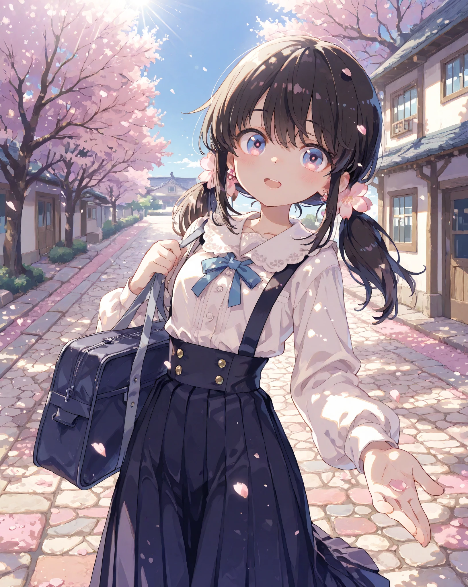 MASTERPIECE, best quality, high quality, extremely detailed, very delicate and beautiful, (1 female 18 years old solo: 1.2), (long black hair, two-side up to waist: 1.4), fringes to eyebrows, eyes. (eyes sharp, strong glossy glossy eyes, eyebrows glossy, (eye colour magenta: 1.3), 6.5 head tall, (shirt: 1.3), skirt, knee socks, lace, (melancholy expression), (hands folded),(Standing ), (dynamic pose), (background hydrangea garden: 1.3), (rain: 1.3), (upper body:1.3)