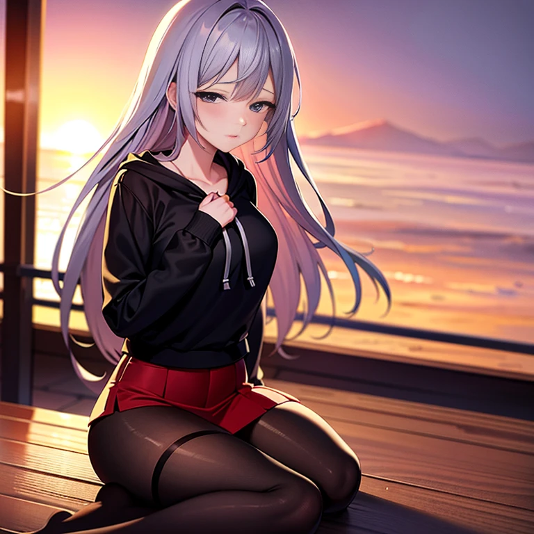 ((masterpiece)), ((best quality)), (ultra-detailed), ((extremely detailed)), 4K, (8K), A woman wearing a black hoodie、parted bangs middle hair、Hot spring inn