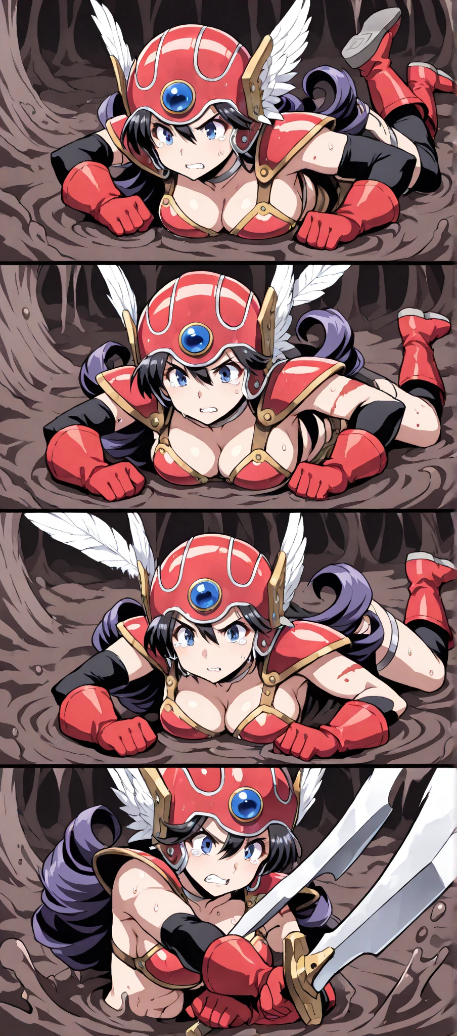 anime_Rosamon_Yugiho_ownwaifu, Website.ownwaifu.com, Digimon \(criatura\), ?????, Cabelo longo, large ?????, batom, umbigo, inventar, olhos cobertos, garota monstro, capacete, plantar girl, pele colorida, coxas, decote, Petals, elbow luvas, umbigo cutout, red flor, red luvas, May, mascarar, espinhos, capa, luvas, vinhas, Rosa, flor, plantar, 1 garota, Sozinho, visualizador de frente, olhando para o espectador, tronco, sorriso