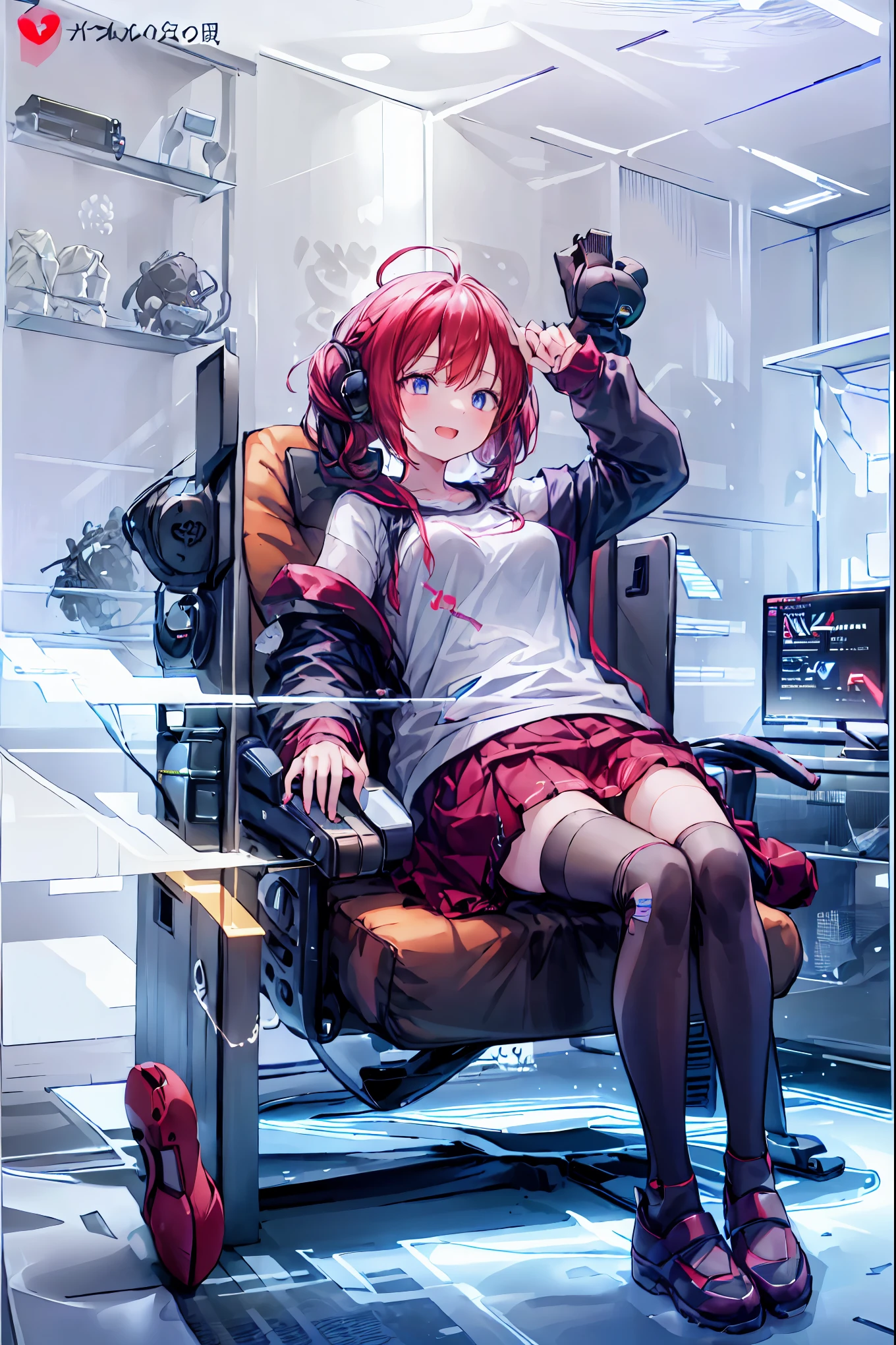 laughing,(Speaking Heart), happy, open your mouth, Candy in hand,MANIPULATE YOUR SCREEN LIKE A GAME,(((programming room interior))),EXTREME DETAIL DISPLAY,EXTREME DETAIL DRAWING,typing speedy two hands,IMMERSE YOUR SCREEN,Anime breaking through the digital space,Digital Illustration,Cyberpunk, future,cowboy shot, network ,(((PRIVATE PC ROOM))),(((giant pc monitor))),(((multiple monitors))),((girl operating keyboard)),ピース✌️サインをするhacker,hacker,Depict the keyboard accurately,hacked,(スイートhacker),(((is putting a keyboard on her lap))),hacker, Multi Display,