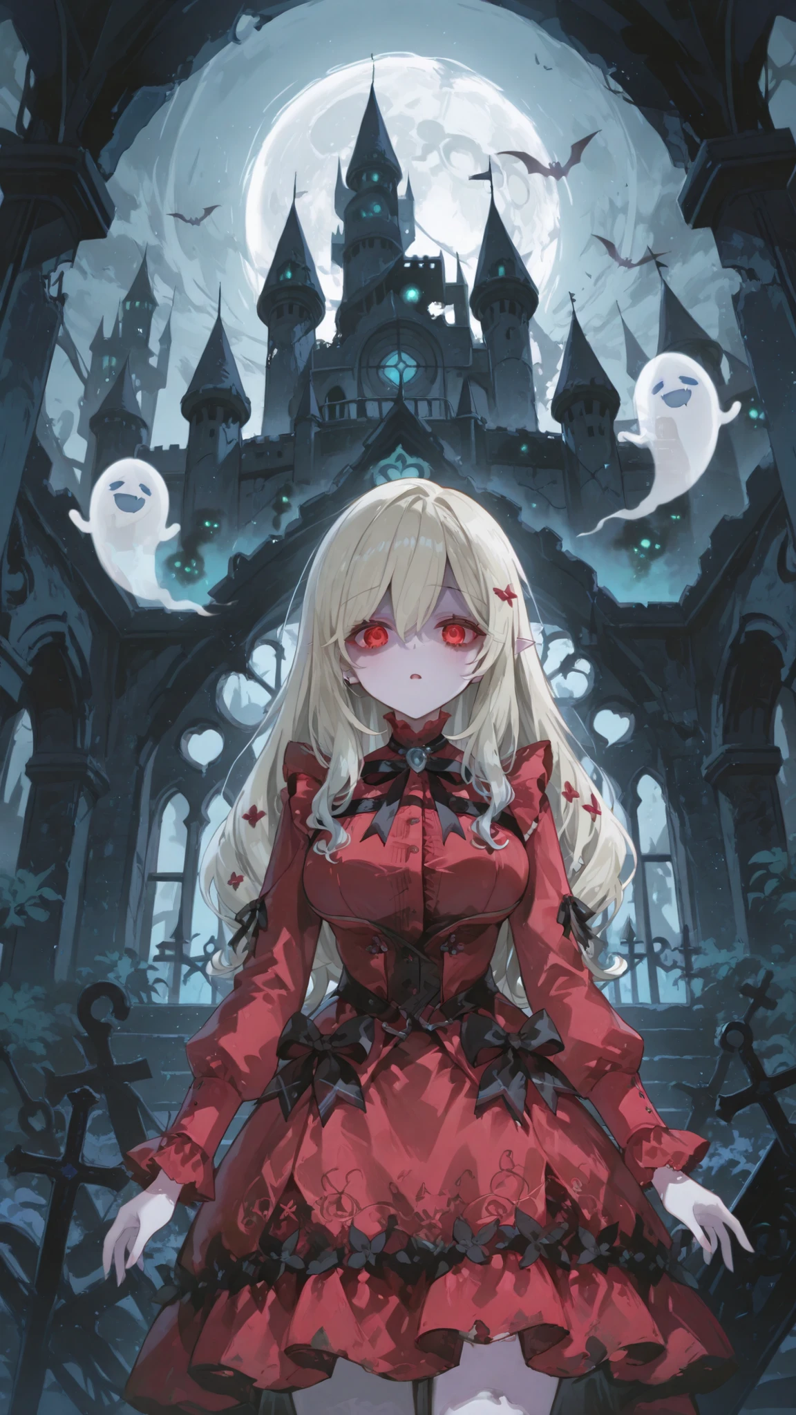 Haunted Castle,Abandoned castle,Ghost Princess in a Red Dress