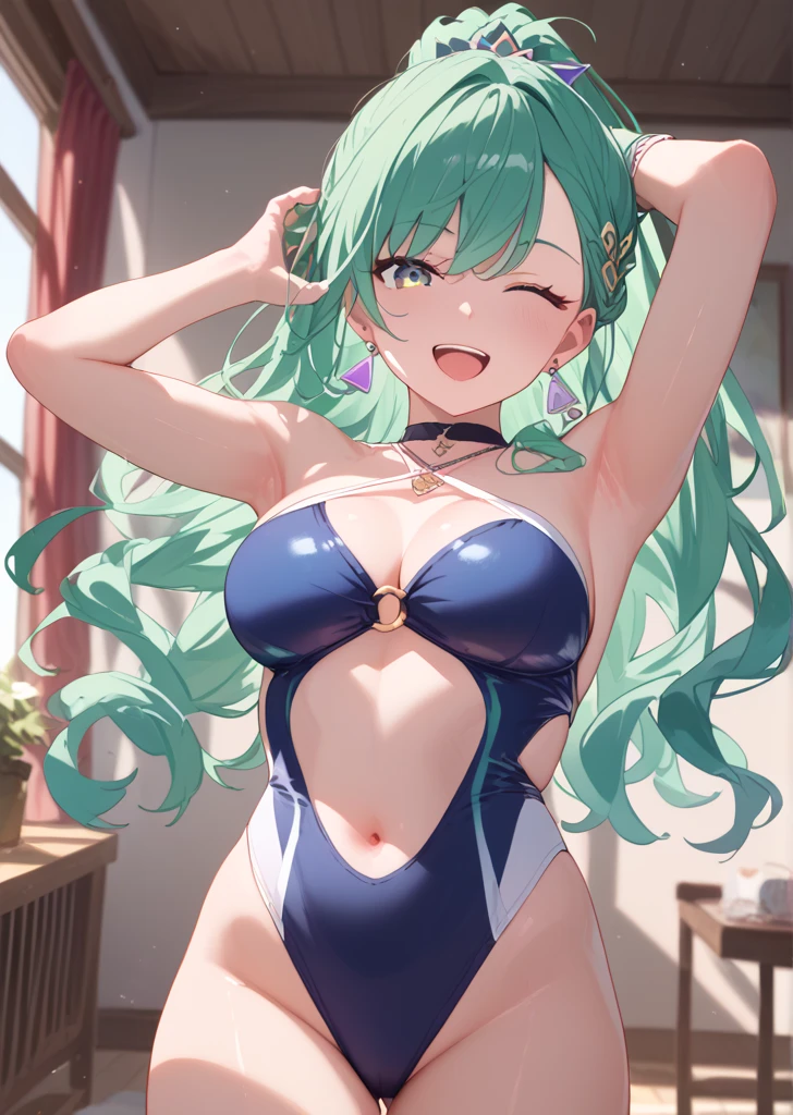 Swimsuits with very little fabric、towel、long hair、?????????????