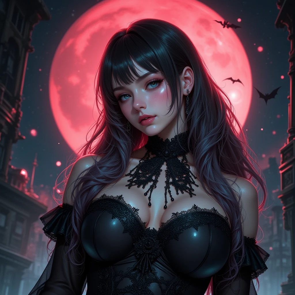 (((Ultra-realistic))), photograph, masterpiece, highest quality, Trending on Artstation, (Very long multicolored hair:1.2), (detailed moonlight eyes:1.2), Heavy eye makeup, mascara, Very long, fine, multi-colored hair, Shiny skin,  (detailed skin and pores:1.3), Super huge super huge ????????????, Cleavage and underboob are visible, (High school girl's skirt and white thigh-high socks wearing a school girl's uniform:1.3), (Tattoo sleeves and piercings, Sitting with ??????????:1.1), Narrow waist, Perfectly curvy ???? and thick thighs, ????でlure的なふしだらなポーズで背中を反らせている, Bokeh, Depth of written boundary, Soft lighting, (A perfect play of light and shadow, School classroom background:1.2), Super detailed、Cowboy Shot、Cowboy Shot、?????????、Giant ???、?????? Puffs、Cleavage、Plump、Super ???????????、Super big ????、????、????ポーズ、lure、Super ???????????、Super ???????????、Saggy ???????、Hands press together、Squeeze the ?????、?????? Puffs、Quite ????