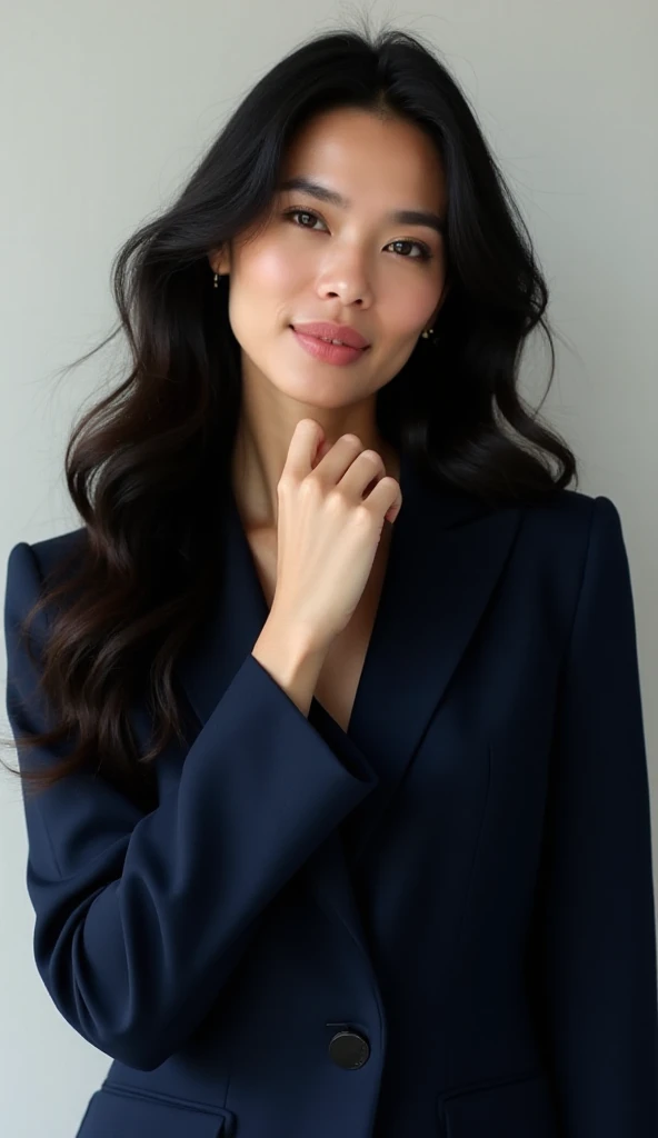 A photorealistic portrait of a 21-year-old colombian girl with long, flowing dark hair and striking dark eyes .She should have a natural, approachable expression and be illuminated by soft, golden-hour sunlight. She has to do a sexy pose sitting on a sofa, the background will be the living room of a house. Capture this image with a high-resolution photograph using an 85mm lens for a flattering perspective.