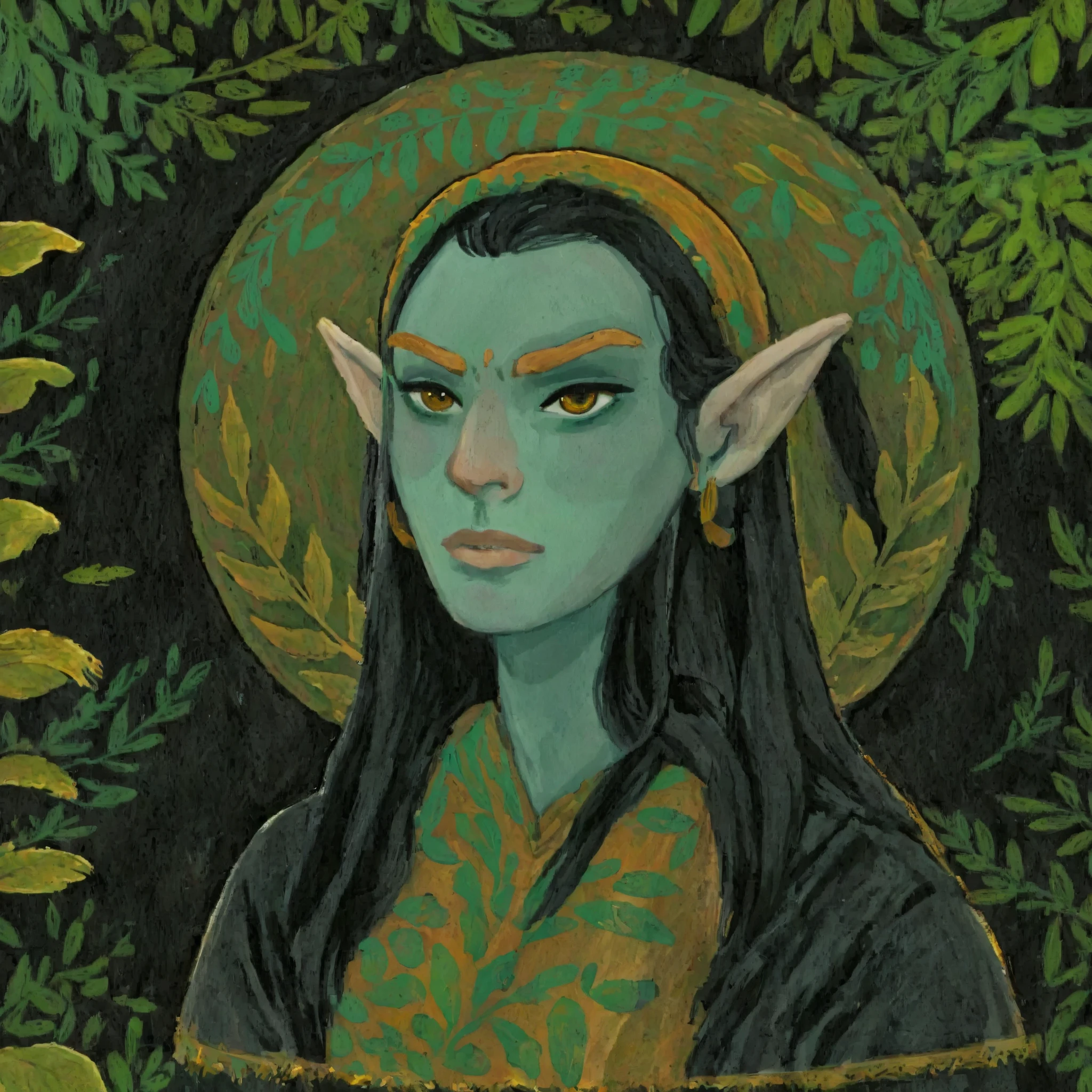 2D ART, hyper detailed gouache painting, illustration, gougoupaintleaves style, portrait of a man, 1boy, solo, long_hair, dark elf, black eyes, detailed face, handsome features, full body shot, very detailed, ren's picture books, dumner