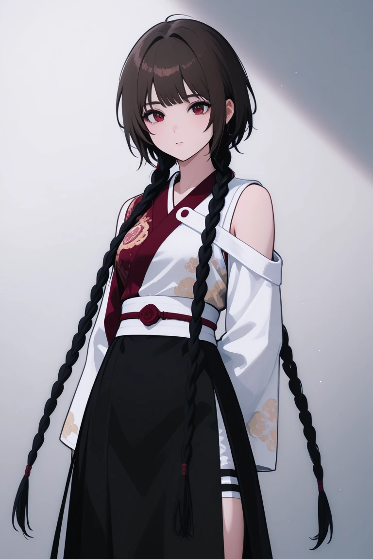 Her shoulder-length brown hair is tied up in a ponytail。Her gentle smile is characteristic、Casual dressed woman、(White background.Full Color.The eyes are clear、Are standing。27 talents）