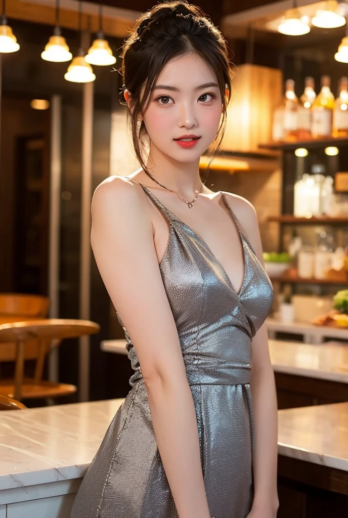 a smiling happy korean girl,1 girl, youngest girl,beautiful detailed eyes,beautiful detailed lips,extremely detailed eyes and face,longeyelashes,above knee length modern strapless dress,ultrarealistic,ultra hd,photorealistic,highres,masterpiece,extremely detailed,sharp focus,vivid colors,natural lighting,soft lighting,(best quality,8k,highres,masterpiece:1.2),ultra-detailed,(realistic,photorealistic,photo-realistic:1.37),warm lighting, vibrant colors, soft focus, elegant, cinematic, highly detailed, professional digital art, 32k CG unity wallpaper, UHD, Ultra HD, ultra realistic, hyper realistic, ultra sharp, Glow face, realistic smile, realistic atmosphere, every thing is realistic, cutest smile, realistic body, realistic body language, stylish look, stylish angles, beautiful background scenery, detailed background, hyper-detailed, cinematic photography, award winning Photography, Very High Resolution picture quality, Very High PPI, bright skin, glow, 