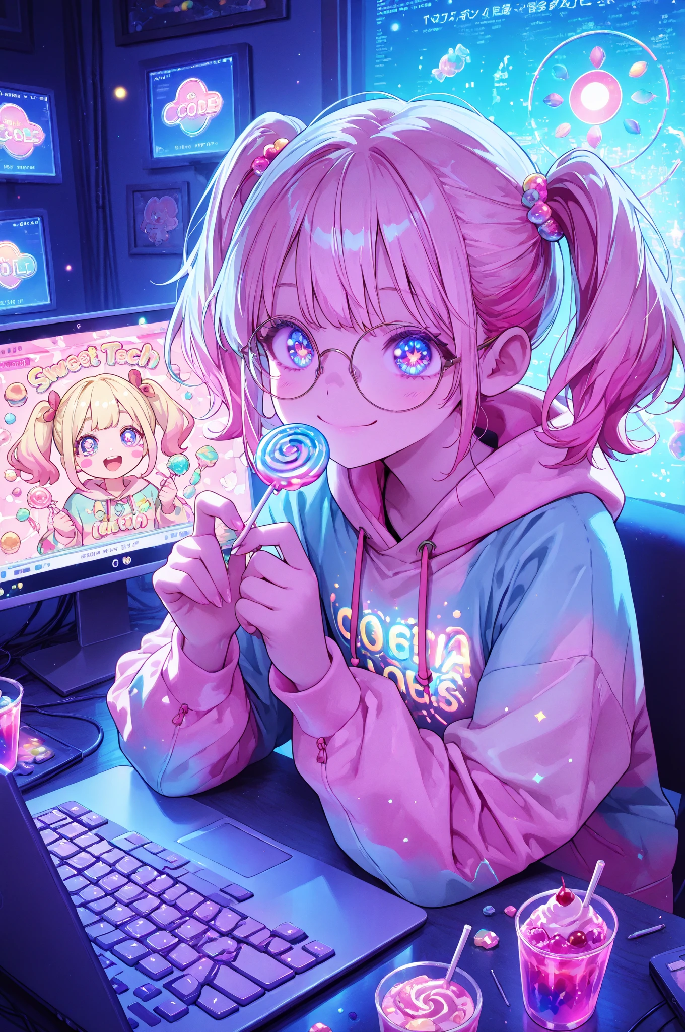 Girl Tech Enthusiast, Computer Hacking, Colourful LED Lighted Room ...