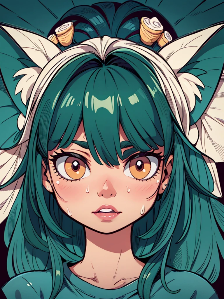 1 gothic monster girls, with long messy hair, dark green hair, creepy hair ornament, flowers in hair, bugs in hair, lots of bugs in her curly hair, pretty face, t-shirt, pajama pants, disgustiNg clothiNg,  leggings, other has colorful polka dots on her skin, big furry spiky fox tail, cute butterfly wings, white SKIN color, big animal ears, anime style ,monster girl,  eyes,  smirk, GREEN tongue, purple drool, magenta eyes, happy, open mouth, horns, score_9, spikes, polka dots on her face and arms, adorable tattoo, cute tattoos, upper body focus, 2 sharp teeth, STRAPPED TO comfy stool, tied up, fancy sharp nails, fancy neckace, scars, scratches on body, wearing jewelry, cute seat cushion, DonM0m3g4XL,very long tongue, piercings, very detailed,very long SLOBBERY MONSTER tongue, thigh markings, exploding clothes, ,furry girl,long tongue,short tongue, Furry Mix, side view,medium tongue, turning to face viewer, nice ass, , backshot