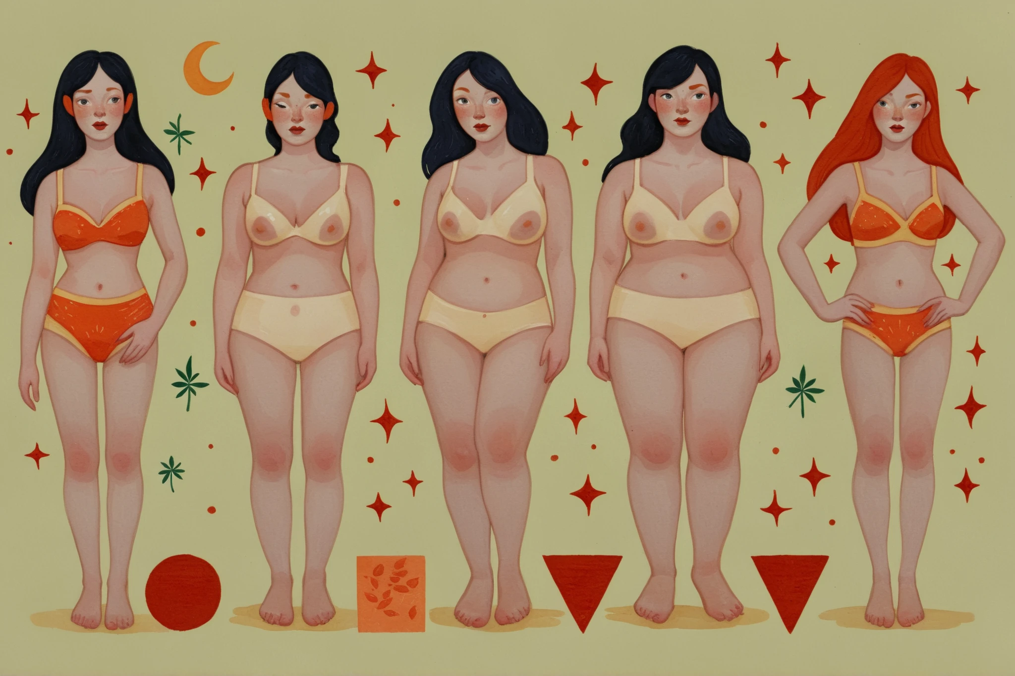 1girl, black hair, fair pale skin, expressive face, black eyes, red ginger hair, naked, detailed skin, sketches, detailed thick gouache painting, illustration, in gougoupaintleaves style:1.5, novuschroma04 style