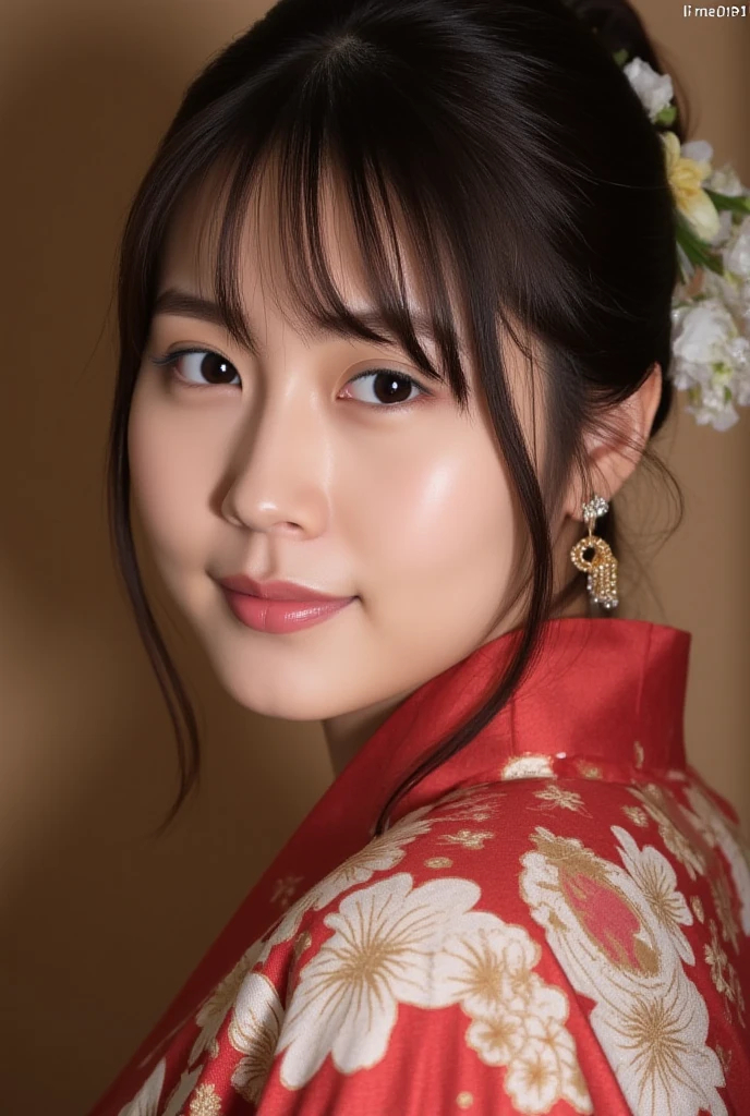 Living room, (((top quality, 8k, masterpiece: 1.3)), crisp focus: 1.2, beautiful woman with perfect figure: 1.4, (kimono), highly detailed face and skin texture, detailed eyes, (lips), smile,
