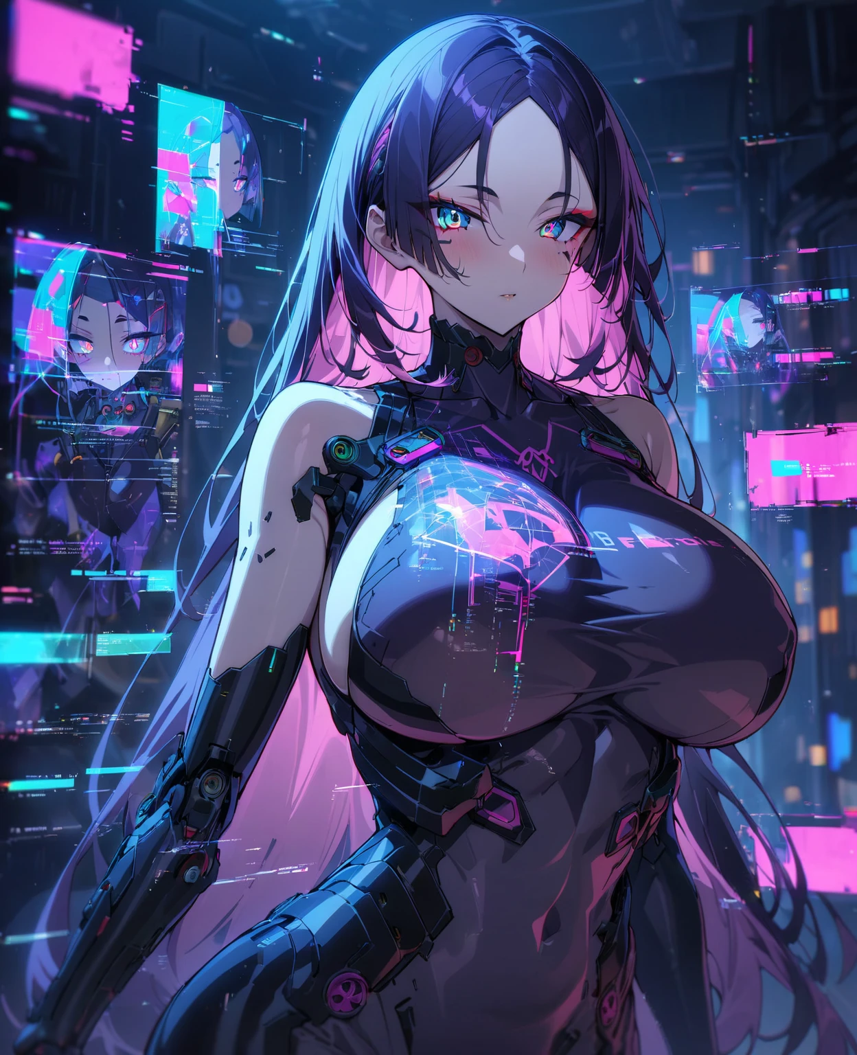 (beautiful arab identical twins in middle of composition:1.5),(black long hair:1.5), detailed and intricate, featuring high-tech, art by (((Syd Mead, Masamune Shirow))), (very enormous ??????:1.7),(((aqua_eyes:1.3))) ,intricate eyes,beautiful detailed eyes,symmetrical eyes,

shiny latex is black,latex stockings,revealing clothing,show skin,(((lustrous skin:1.5,bright skin: 1.5,skin tanned,shiny skin,very shiny skin,shiny body,plastic glitter skin,exaggerated shiny skin,illuminated skin,wet legs))), shiny lips, very big ???,inflated legs,(symmetrical detailed face:1.7),toned, ????, ????,

(centered,scale to fit dimensions,Rule of thirds),

cyberpunk city by the ocean at night, with bright neon signs and dark stormy clouds and puddles, scenery:1.25,

artistic photography,(photography taken by sldr),highres, sharp focus, (ultra detailed, extremely detailed), (photorealistic artwork:1.37),(extremely detailed CG unity 8k wallpaper),((synthwave background theme)),(((vibrant colors))),(intricate background),(masterpiece),(best quality),