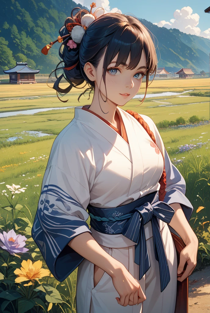 Anime girl sitting on a dock in a pond with lily pads - SeaArt AI
