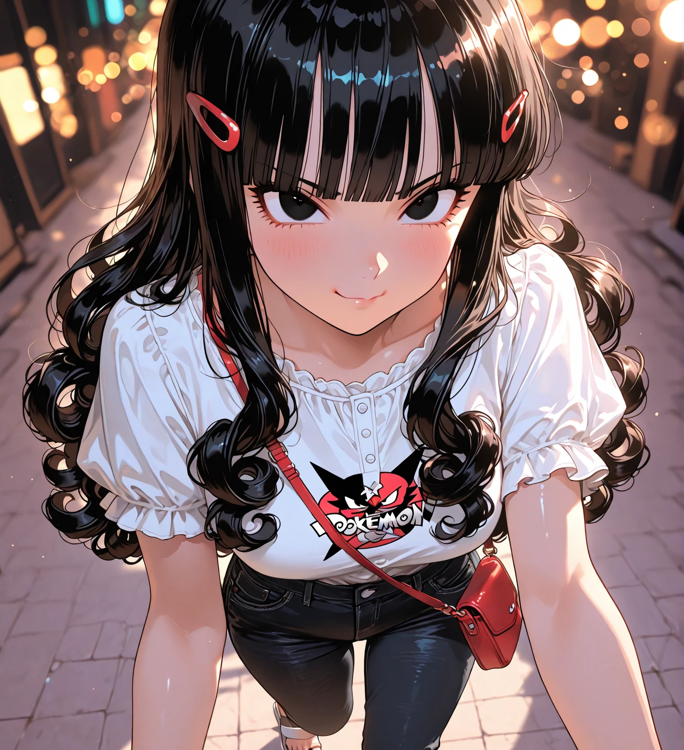 child，is standing，（​masterpiece，Highest Quality），（plaid zip-up dress:1.4），shortsleeves，A dark-haired，long twintail