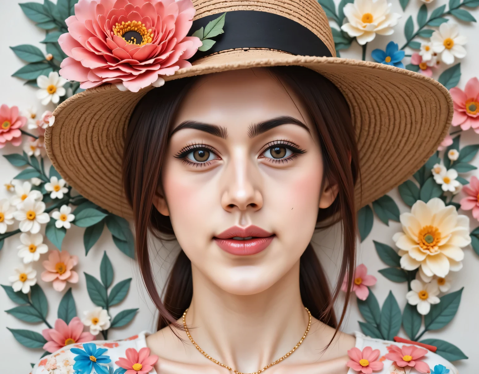 a close up of a paper art of a woman wearing a hat, paper quilling, paper art, layered paper art, paper modeling art, colorful art, rivuletpaper art, made of paper, colourful artwork, beautiful and colorful, paper cut art, paper craft, beautiful artwork, beautiful art, paper collage art, very very beautiful art, made from paper, first-person view, f/1.8, 135mm, Nikon, UHD, retina, masterpiece, ccurate, anatomically correct, textured skin, super detail, high details, high quality, best quality, highres, 1080P, HD, 4K, 8k