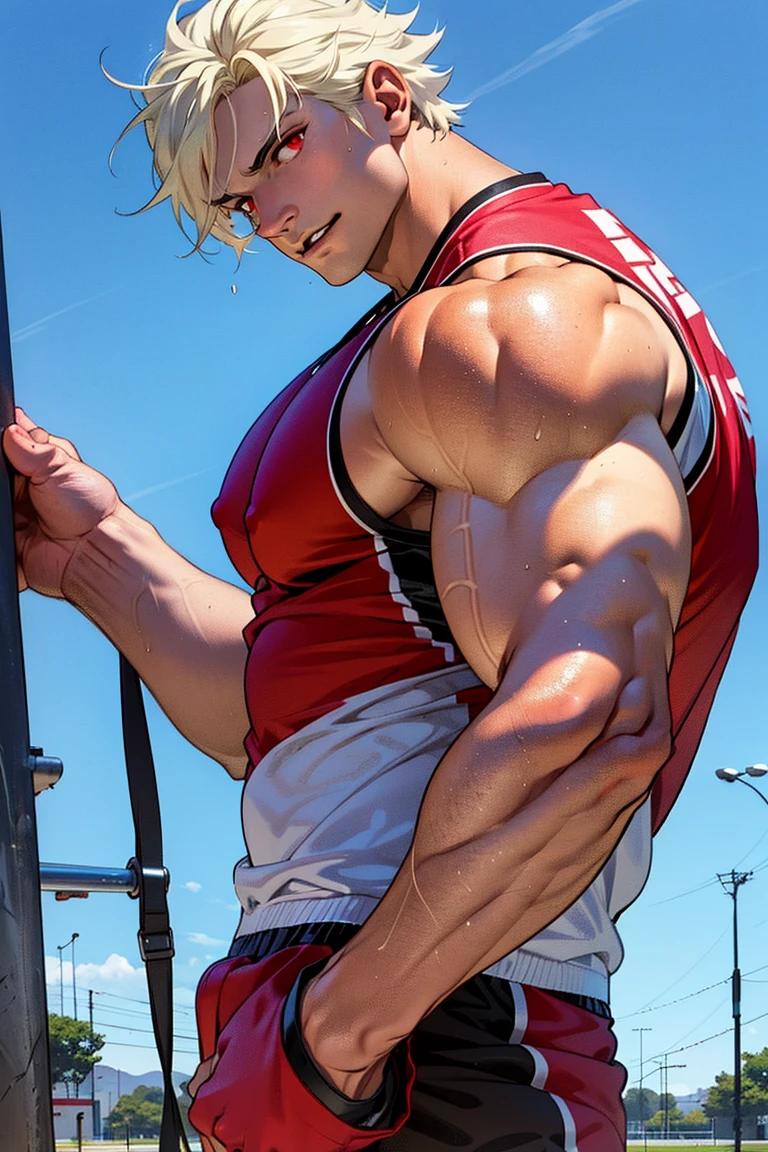 A high school girl with a super muscular, pumped-up, huge futanari   with a huge zucchini inserted into her  while smiling and  in 