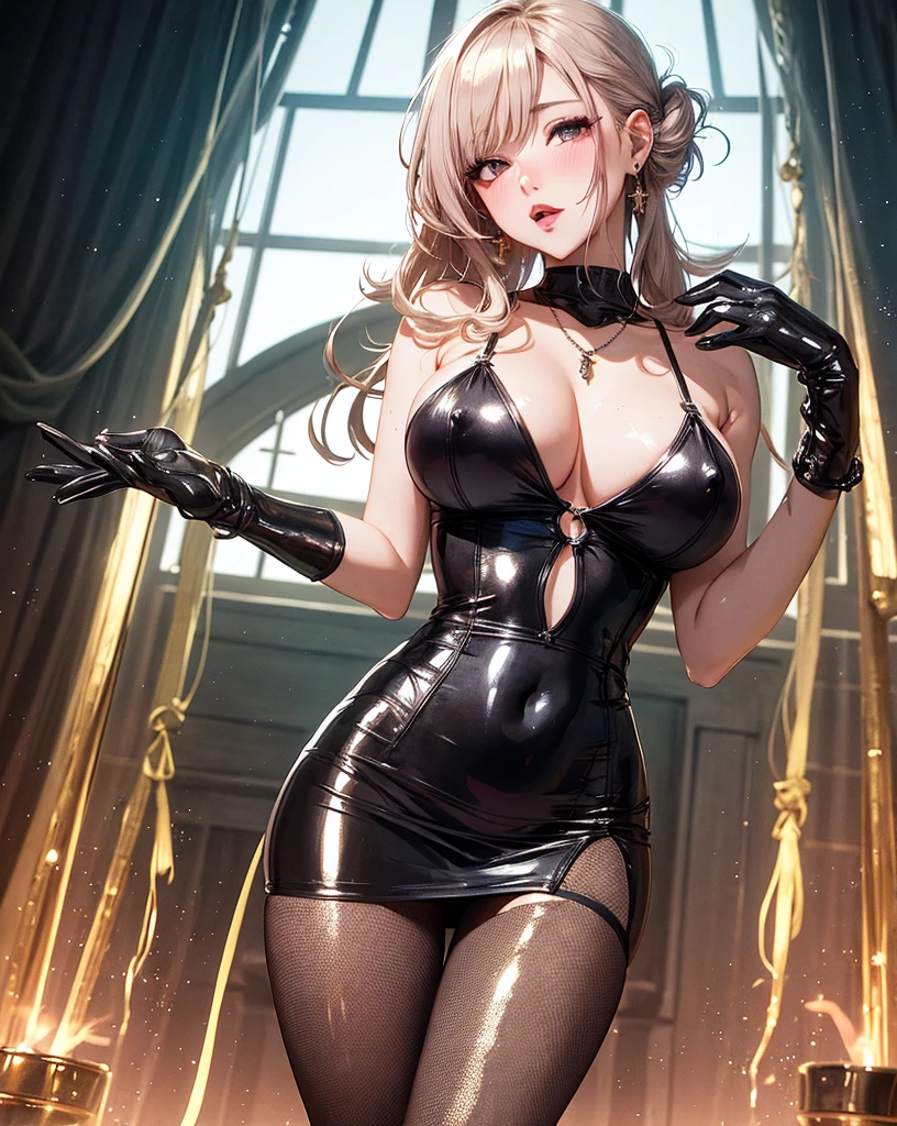 (((Masterpiece))),(((Super Detail))),(((in 8K))),(((best composition))),(((Rim lighting,Fireglow effect,deep shadow))),solo,(Hatsune Miku:1.0),Beautiful fingers,Detailed finger features,(Detailed hair features:1.7),(Dynamic and  bending pose:1.3),detailed facial features,detailed clothes features, (perky :1.1), (pointed :1.3), delicate beautiful face, Bright blue eyes, cute eyes, sparkling eyes, Big eyes, beautiful detailed eyes,double bun with glittering hair ornament,(super detailed glossy skin:1.3),slender body,(small :1.2), (perky :1.2),goddess smile,((with sparkling eyes and a contagious smile)),beautiful posture,have a cup of coffee,black hair, green eyes, dress,  shoulders, jewelry, collarbone, sidelocks, hairband, earrings, indoors, off shoulder, sweater, arms behind back, plant, short hair with long locks, white hairband, off-shoulder dress, sweater dress, off-shoulder sweater, red sweater, big side hair, very long side hair,seductive cleavage:1.1,beautiful glossy legs,shiny red high heels,lifting dishes with cakesd,in a french restaurant,hustle and bustle,rising steam of a coffee,looking at viewer,
