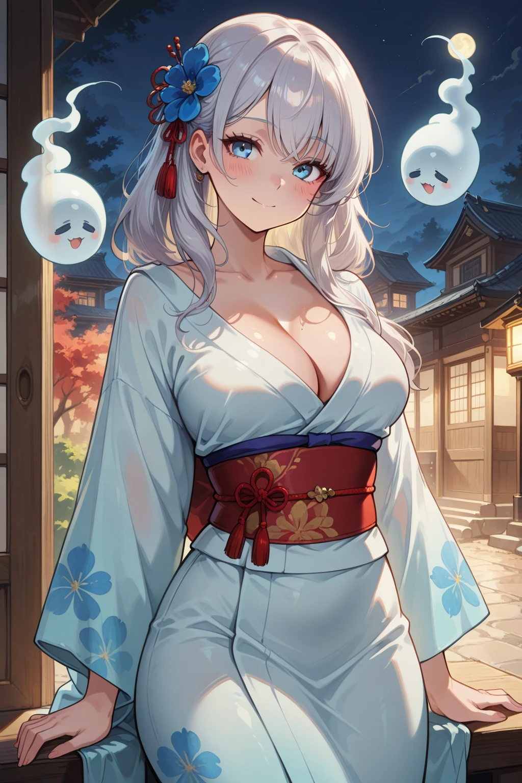 masterpiece, best quality, ultra detailed, highres, extremely detailed CG unity 8k wallpaper, perfect lighting,  very detailed background, Outdoor、beautiful and aesthetic,sharp focus, perfect face, Perfect hands、Perfect Fingers、Perfect toes、Five fingers、
1lady、 smiling、
Light blue hair, Big light blue eyes、delicate oval face、(large :1.8)、Looking up at the viewer、
(shrine maiden outfit:1.5)、(Kamiru bell:1.3)、
(off shoulder:1.3)、(Holding a kagura bell in hand:1.5)、
( shoulder:1.5)、(Hairpin:1.5)
Ambient light、Volumetric Light、shoot from side、(Glowing Skin:1.8)