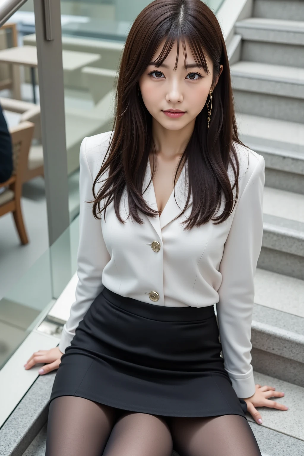 (1girl), (round eyes:1.2), (highly detailed face and eyes), smile, Amazing face and eyes, (No sleeve:1.2), (Best Quality:1.4), (Ultra-detailed), (extremely detailed CG unified 8k wallpaper), Highly detailed, High-definition raw color photos, Professional Photography, Realistic portrait, Amazing face and eyes, indoors, office, (office lady, casual, No sleeve, :1.3), (A moment of relaxation), model, depth of fields, (fine face:1.2),