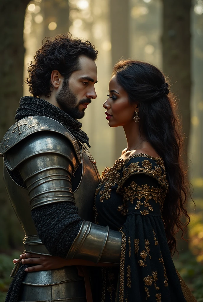 Créé l'image réel d'un prince urbain à la peau couleur chocolat et bel apparance. Avec sa femme une guerrière blanche au cheveux brun foncé dans une robe de combat mauve assis sur un trone noir entouré de requin et de loup
