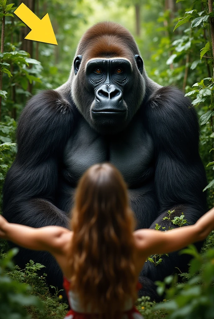 ((female 5 gorilla)), ((mega breasts)),((wearing green bikini)) //full body, (breast squeeze:1.3), (chubby:1.2), Photo realistic, High resolution, detailed background, detailed beautiful skin, detailed nose, (solo shot:1.23), (((nice hand, perfect hand))), clear eyes,//in the jungle,