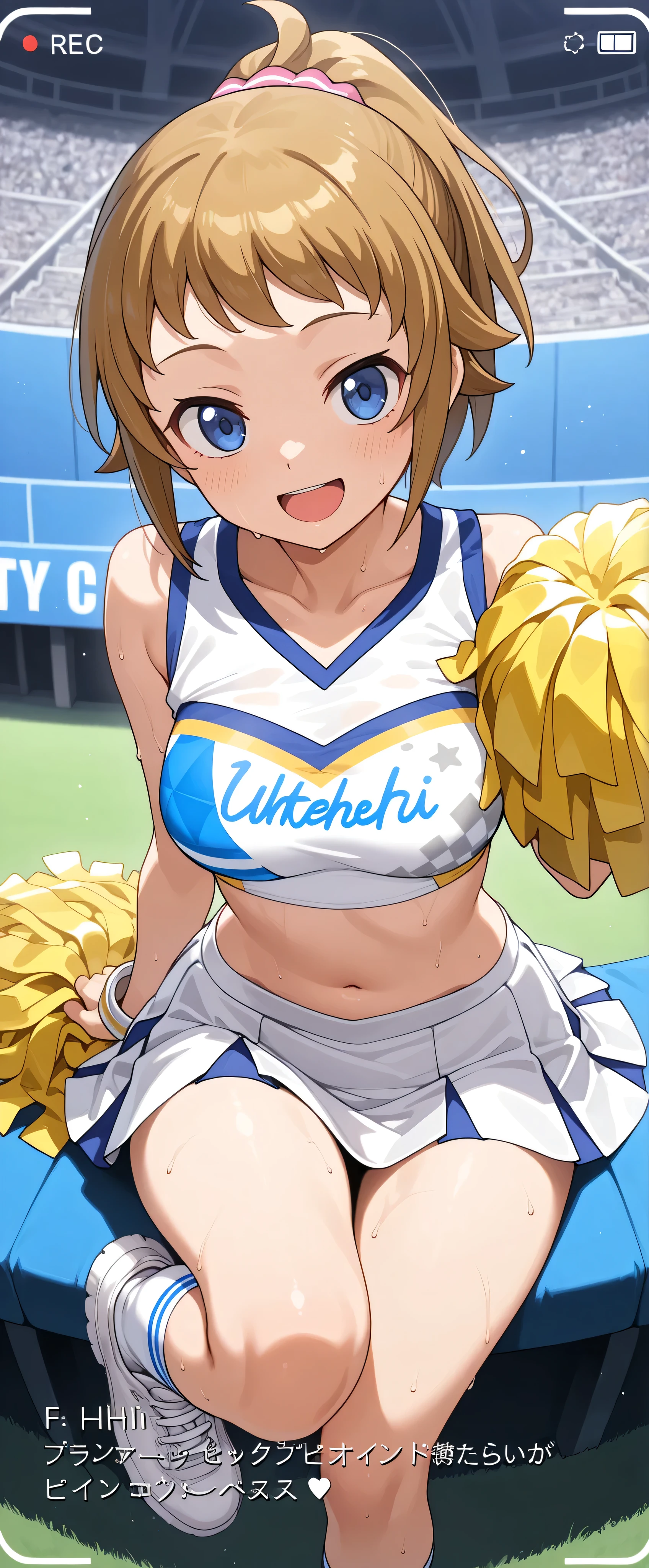 (masterpiece,Highest Quality,Ultra Hi-Res),1 Japanese woman, (((prompt, very beautiful ))), cute girls with good sense、look at the photographer、 (()), very cute face, ,Push out dark skin with a natural smile、 , 、, perfect hands and feet, Perfect That Broke the Bar,((( Support Uniform ,cheerleader,cheerleader,tube top))))Stadium,())sweaty,(((tube top)))((((open mouse))))Hoshino Fumina,white skin