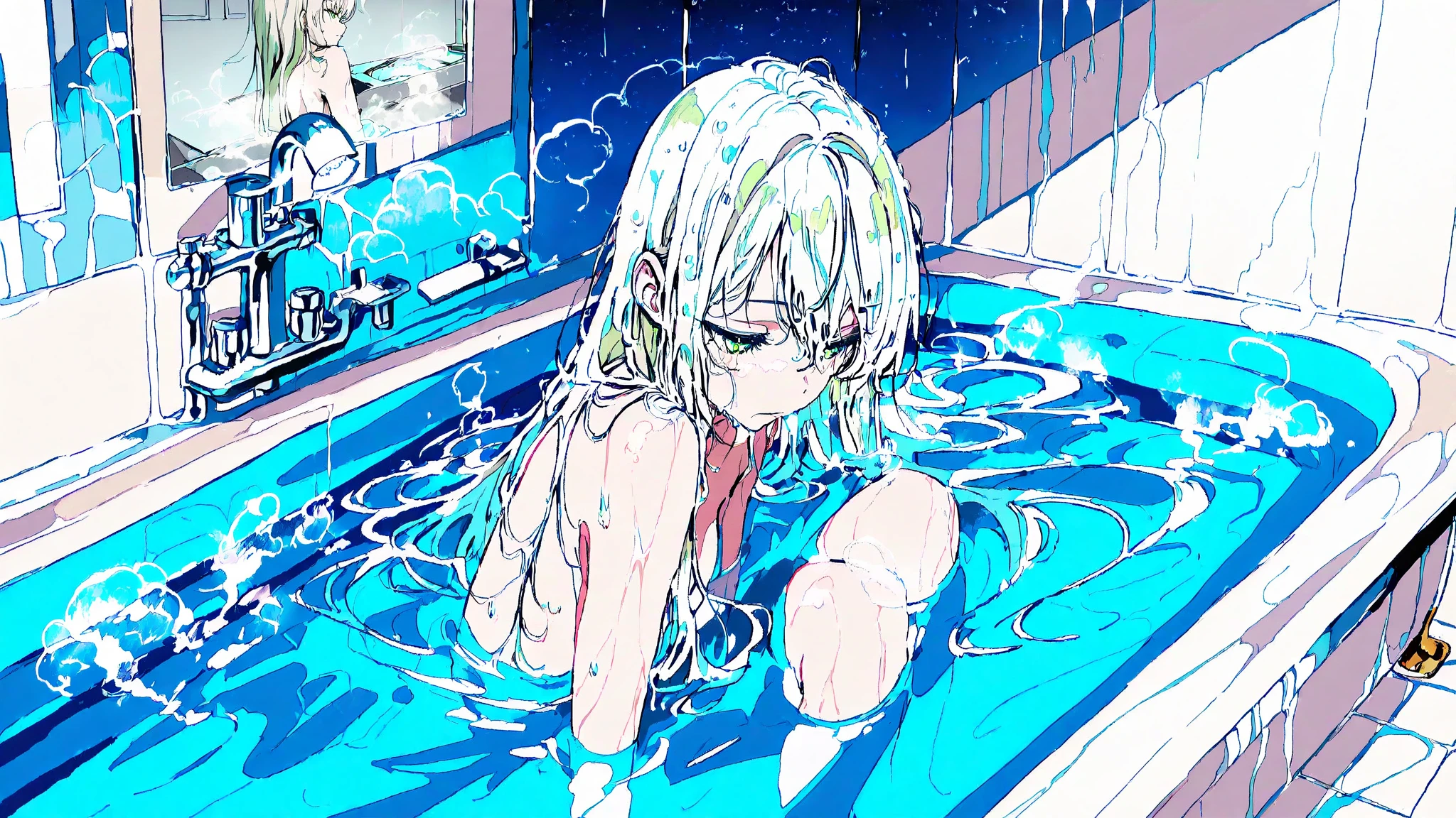 Superior quality, Very detailed, High accuracy, Anime mo art style, Best 8k anime kona chan wallpapers, pixiv contest winner, Perfect , break,(Please draw a picture of a girl standing sleepily by the pool in a blue ワンピースwater着. )break,1 girl, (Single,Little woman, Baby face, 13 years:1.3),All Parties, Whole finger,, The magic of the immature body, sick, (very_short hair), sick hair, Dripping, Flat , sick body, Little donkey, Between the legs, Small black eyes, Detailed and beautiful eyes, The iris and pupils are proportional, Expressive eyes, Sleepy eyes, High accuracyの詳細な髪, ワンピースwater着, スクールwater着, (Detailed lighting), (Detailed background), Swimming pool ladder, Next to the pool, water, In the school swimming pool. break,Super dense skin, Shiny skin, The best cinematic lighting by famous artists, 8K,Nice illustration,Photo shop_(mild),Hi silly res,Hmm,Roughness of 