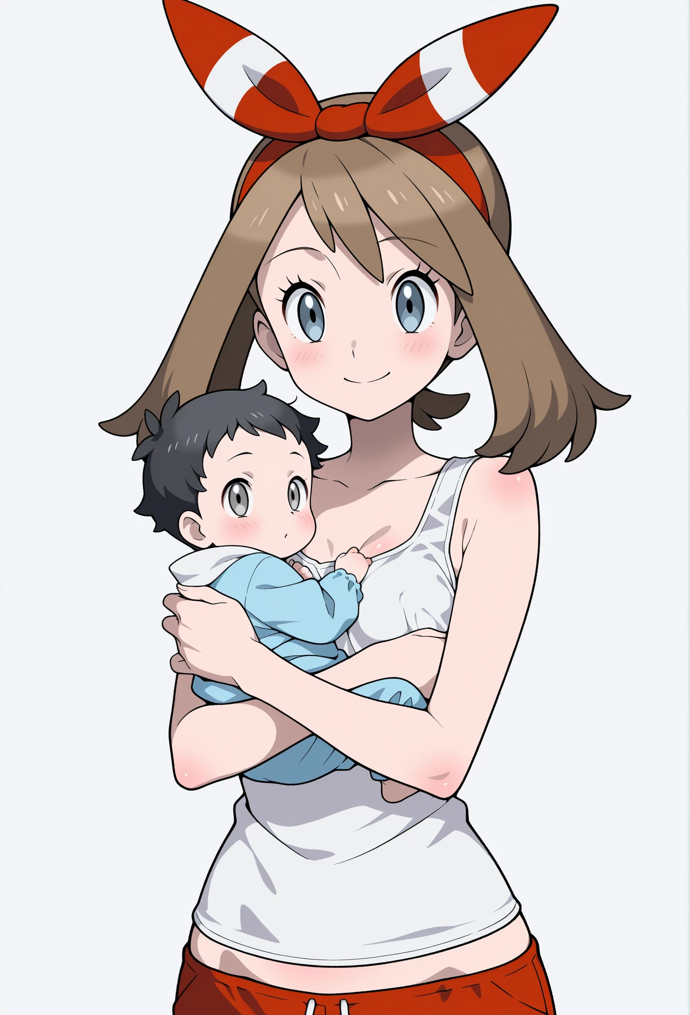 masterpiece, best quality, highres, 1girl, solo, dawn (pokemon), outdoors,  shoulders, smile, playa, fondo de playa, sonrisa, bikini, , , pink bikini, pregnant, , vientre de embarazo, barriga de . 