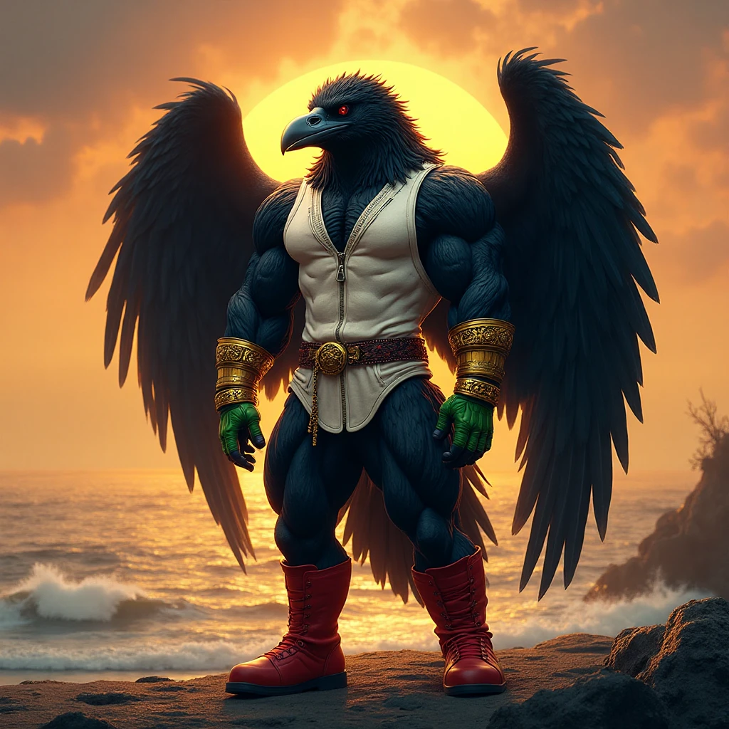 score_9, score_8_up, score_7_up, score_6_up, score_5_up, score_4_up, (solo), angry muscular male anthro demonic hell bird,  clothing, looking at viewer, detailed hell background, loincloth, masculine pose, abs, pecs, beak