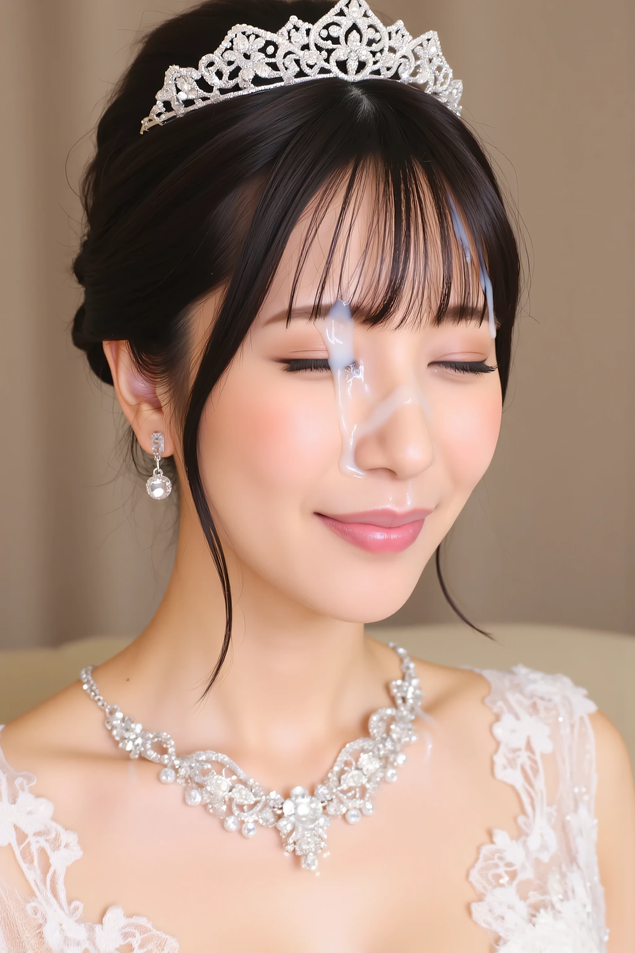 (Highest Quality、table top、8k、Highest Quality、winning work)、(lots of semen on her face:1.5)、(Japanese Beauty:1.2)、(beautiful faces:1.1)、(perfect beauty:1.1)、Big Boobs、(cleavage:1.1)、Dark Haired、(Alone:1.1)、(BEST WEDDING DRESS:1.2)、( perfect wedding lace :1.2)、(Finest Jewelry Tiara:1.3)、(Giant Finest Jewelry Necklace:1.3)、(Princess in a Bride:1.1)、(PRINCESS IN A WEDDING DRESS:1.2)、(Majestic Beautiful Church Blurry Background:1.3)、(sad expression staring at me:1.1)、perfect makeup、Long Rush、super high resolution shining eyes、ultra high definition hair、 Super Hi-Res Gloss Slip 、超高精細のbeautiful faces、(accurate anatomy:1.2)、very bright and beautiful skin、 Extremely Bright and Vivid 、( Symmetrical :1.1)