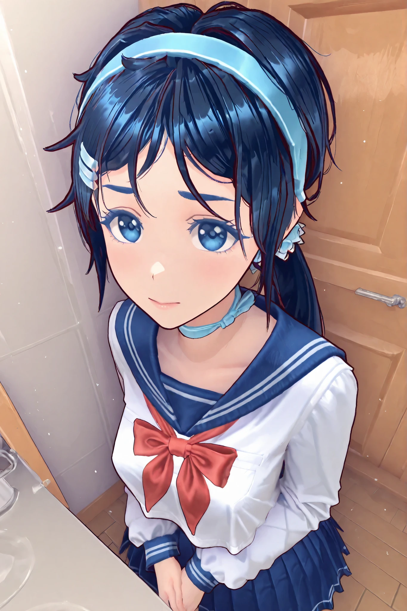 Miside, Mita wearing her Japanese school uniform pose sexy, extremely detailed image. 