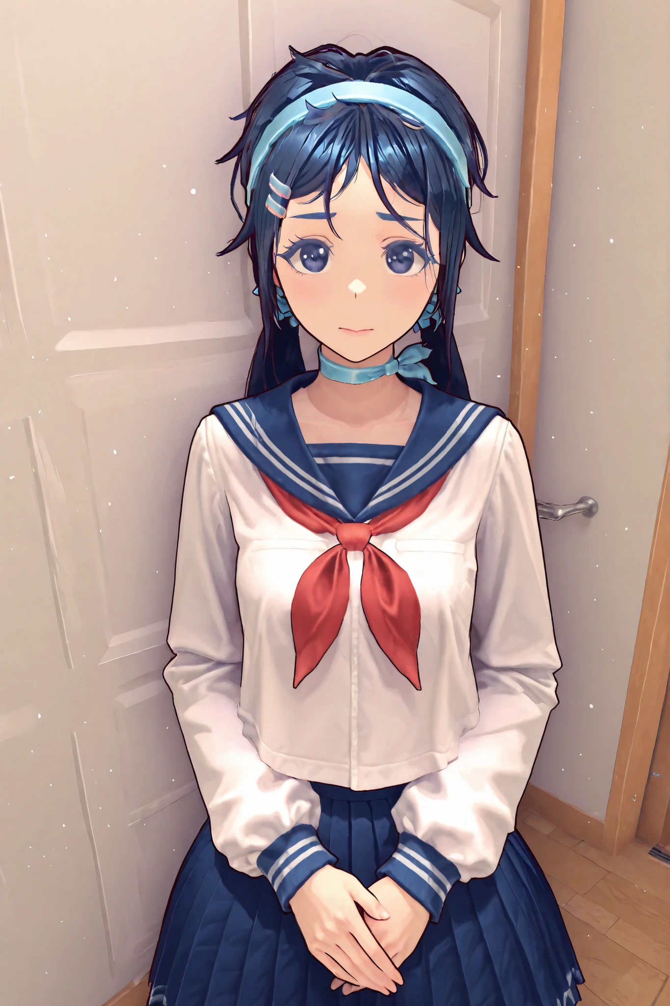 Miside, Mita wearing her Japanese school uniform pose sexy, extremely detailed image. 