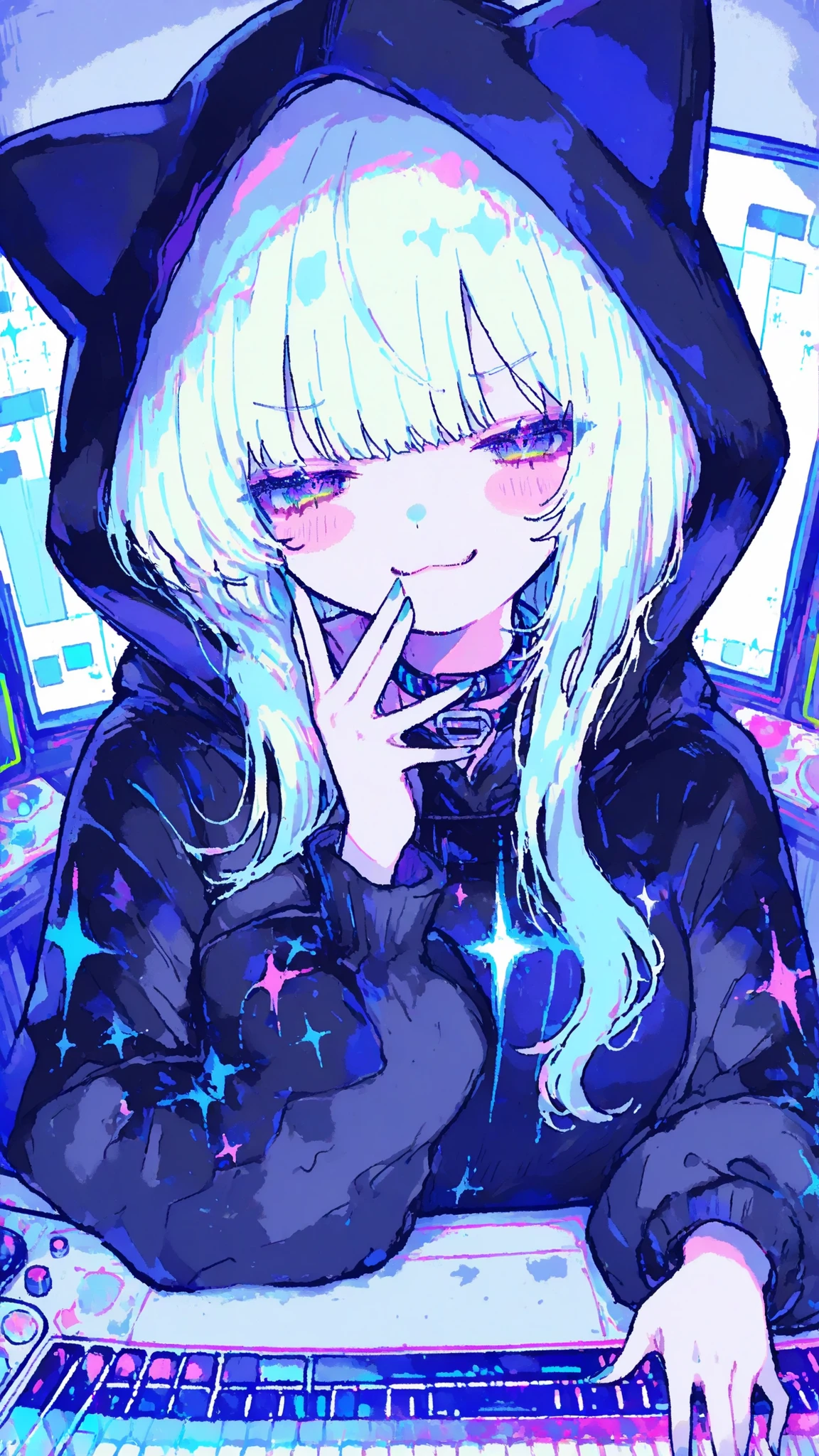 hacked,ハッカーのwomanhood,パソコンの前でhackedしている,keyboard,womanhood,1girl,,,Cyber,,sexy,,smug,,dynamic,anime,masterpiece,Highest Quality,great quality,very beautiful,Newest,