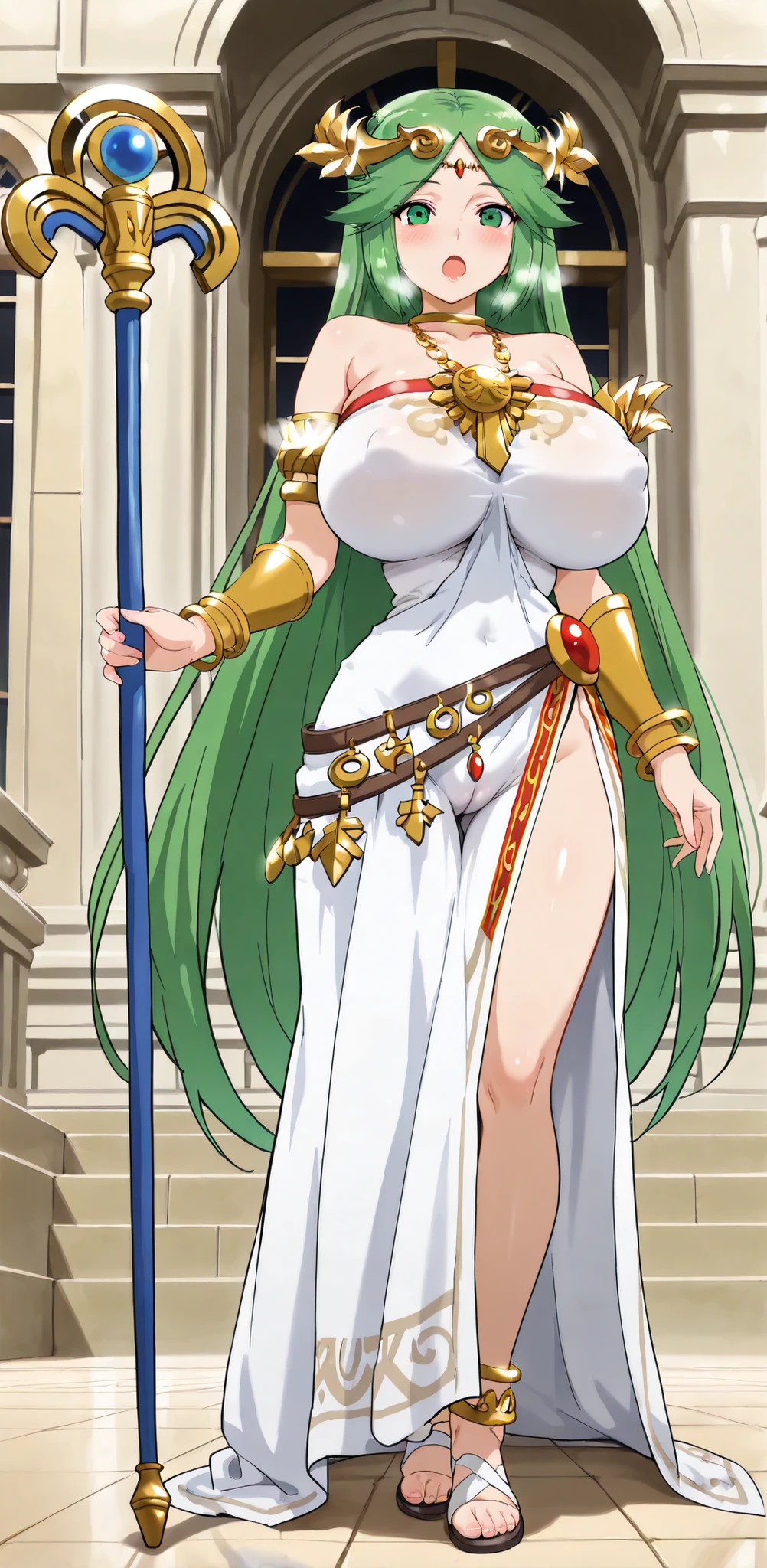 masterpiece,high resolution,Best Quality,8k,((Best Quality)), (masterpiece)), (details: 1.4), high resolution, (masterpiece: 1.4), 超details,anime screen caps, (detailsな背景), (Very Aesthetic), detailsで美しい目, detailsなソフトライティング, exquisite animated illustration, Absard Dressmasterpiece, best quality, safe, incredible quality, very aesthetic, absurdities, highres, newest , HDR-10, 8K, high detail RAW color art , large pupil , tabs, high-detail RAW color art ,1 girl,3D, super realistic action figure,(toy base), Camel toe ,(pointy breast) , little clothing and tight ,pawg, saggy breast,puffy nipples, ((dinamic pose)), ((full body view))((full body picture)) ,large natural breast
, 1girl, solo, Palutena,green hair,long hair,hair ornaments,green eyes,huge breasts,white dress, open mouth、holding a cane、cowboy shot