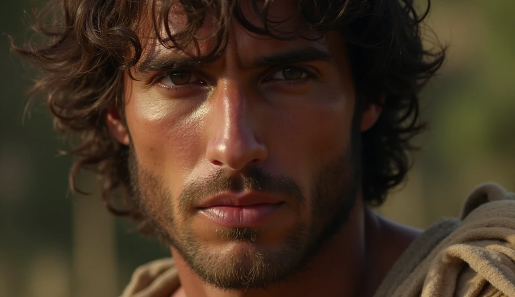 (melhor qualidade, High definition, Realistic:1.37), figura masculina, corpo forte e musculoso, cabelo loiro, Olhar confiante, barba, intense expression, dramatic lighting, pose cativante, Artistic portrait style, tons de cores quentes e ricos.