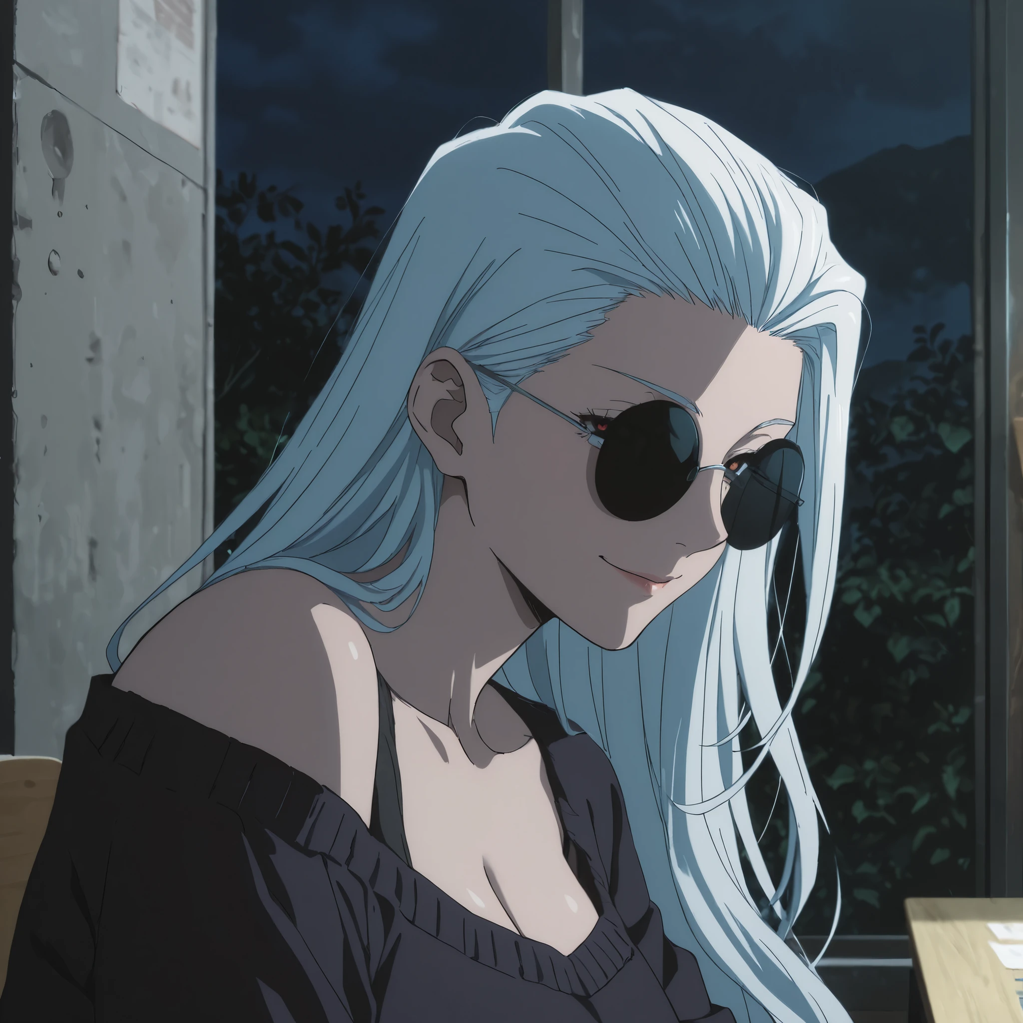 score_9, score_8_up, score_8, best quality,masterpiece,4k, anime_source, gojo satoru, genderswap \(mtf\), very long hair, long white hair, stunning color, female focus, BREAK, 1girl, mature, looking at the viewer, smile, perfect composition, BREAK, perfect face, perfect body,(masterpiece), (best quality), (ultra-detailed),very detailed, high detailed texture, 8k, mappa studio screencap, jujutsu kaisen art style, perfect detailed face