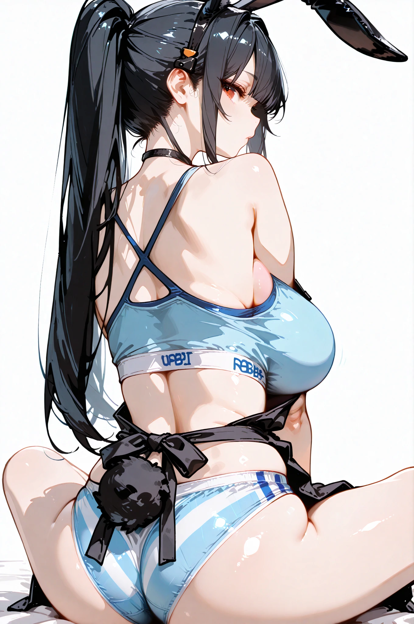 masterpiece, best quality, highres, hmushiwa, side ponytail, long hair, single hair bun, single side bun, collarbone, swimsuit, blue , <lora:ushiwakamaru_(fate)_v1:0.8>, standing, cowboy shot