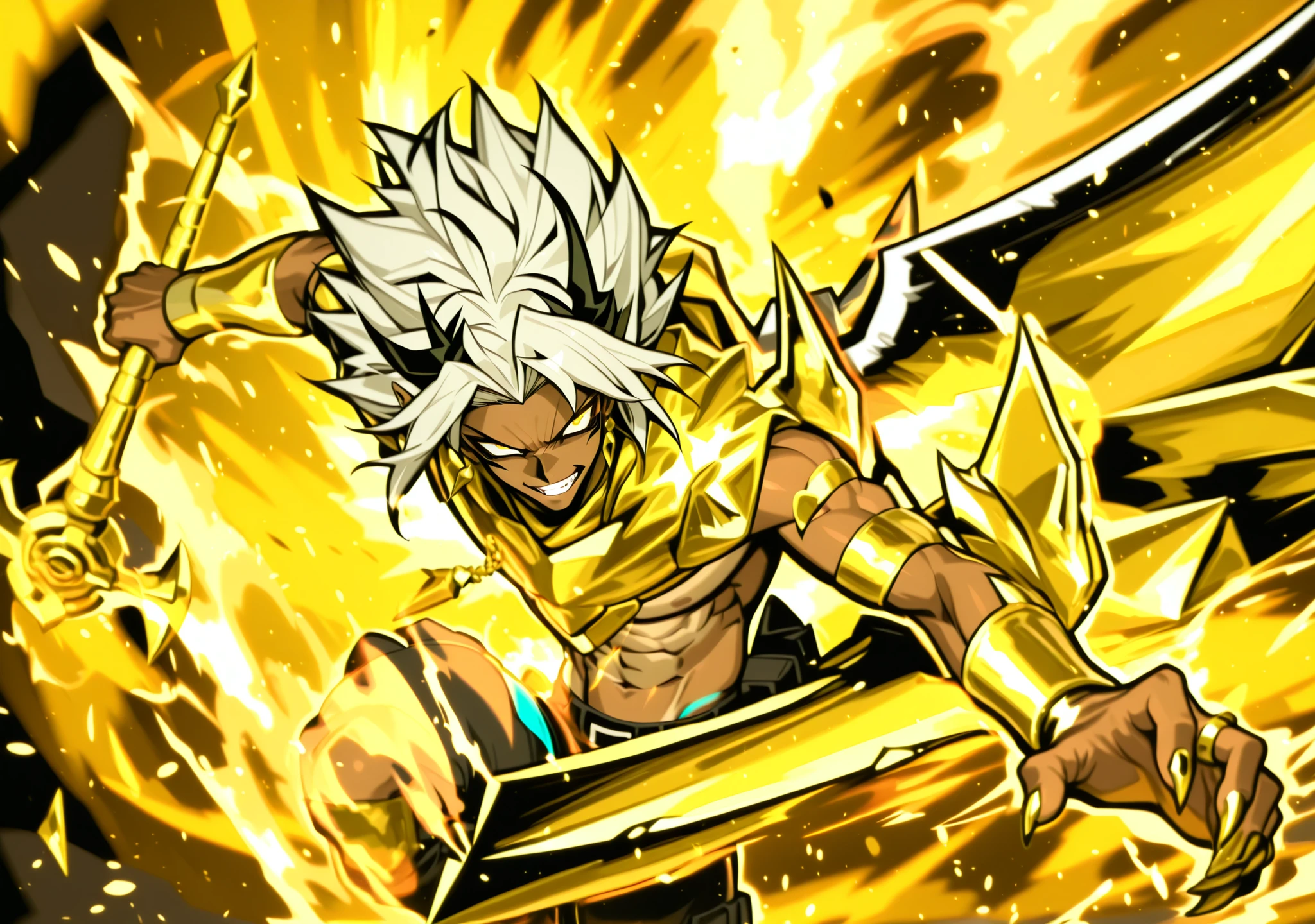 masterpiece, better quality, incredible quality, hyper-detailed, male character, taned skin, gold claws,