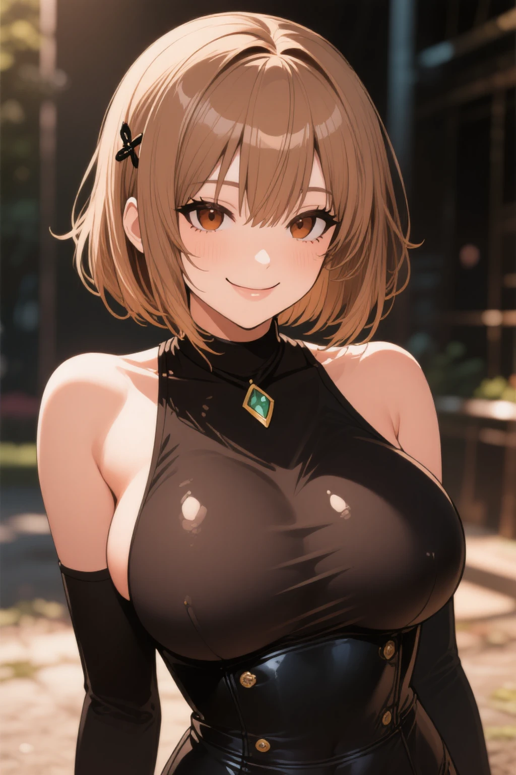 (masterpiece), Outdoor, sunlight, Particles of light, One girl, short hair, Light brown hair, (Yellow Eyes:1.2),